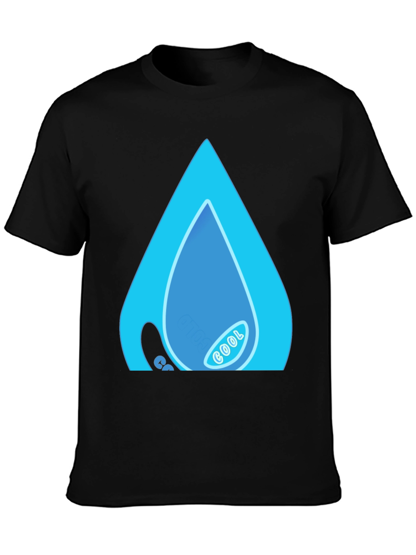 Black Cool Water Drop Graphic Black T-Shirt view 3