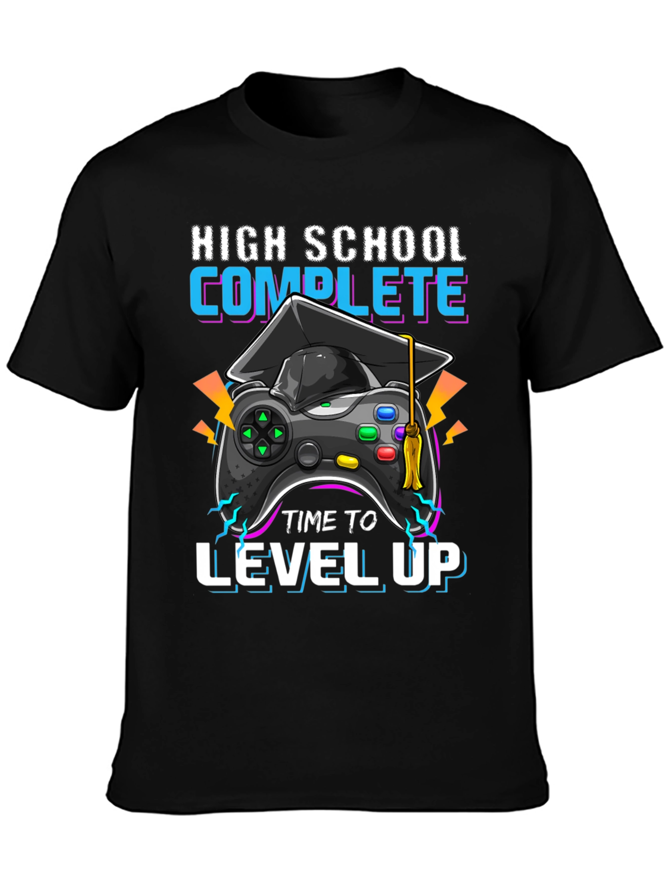 Black High School Complete Level Up Gamer T-Shirt view 3