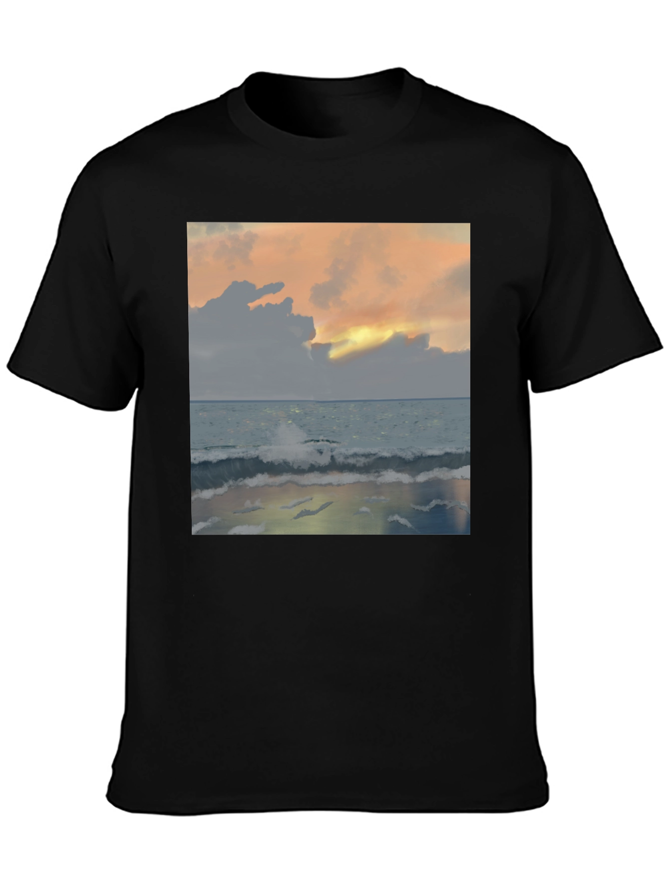 Black Ocean Sunset T-Shirt - Black Crew Neck view 3