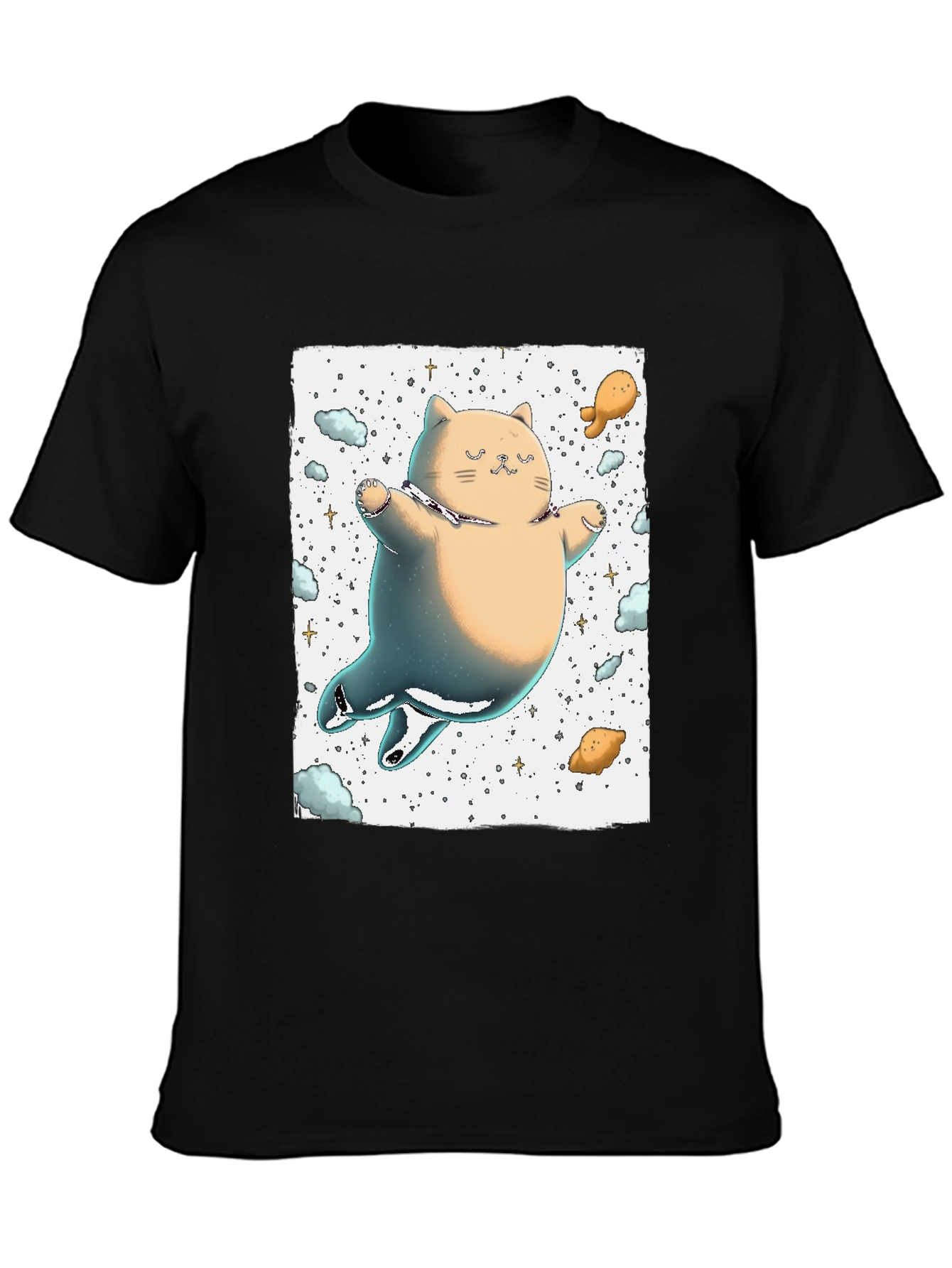 Black Space Cat T-Shirt - Adorable Feline in the Cosmos! view 3