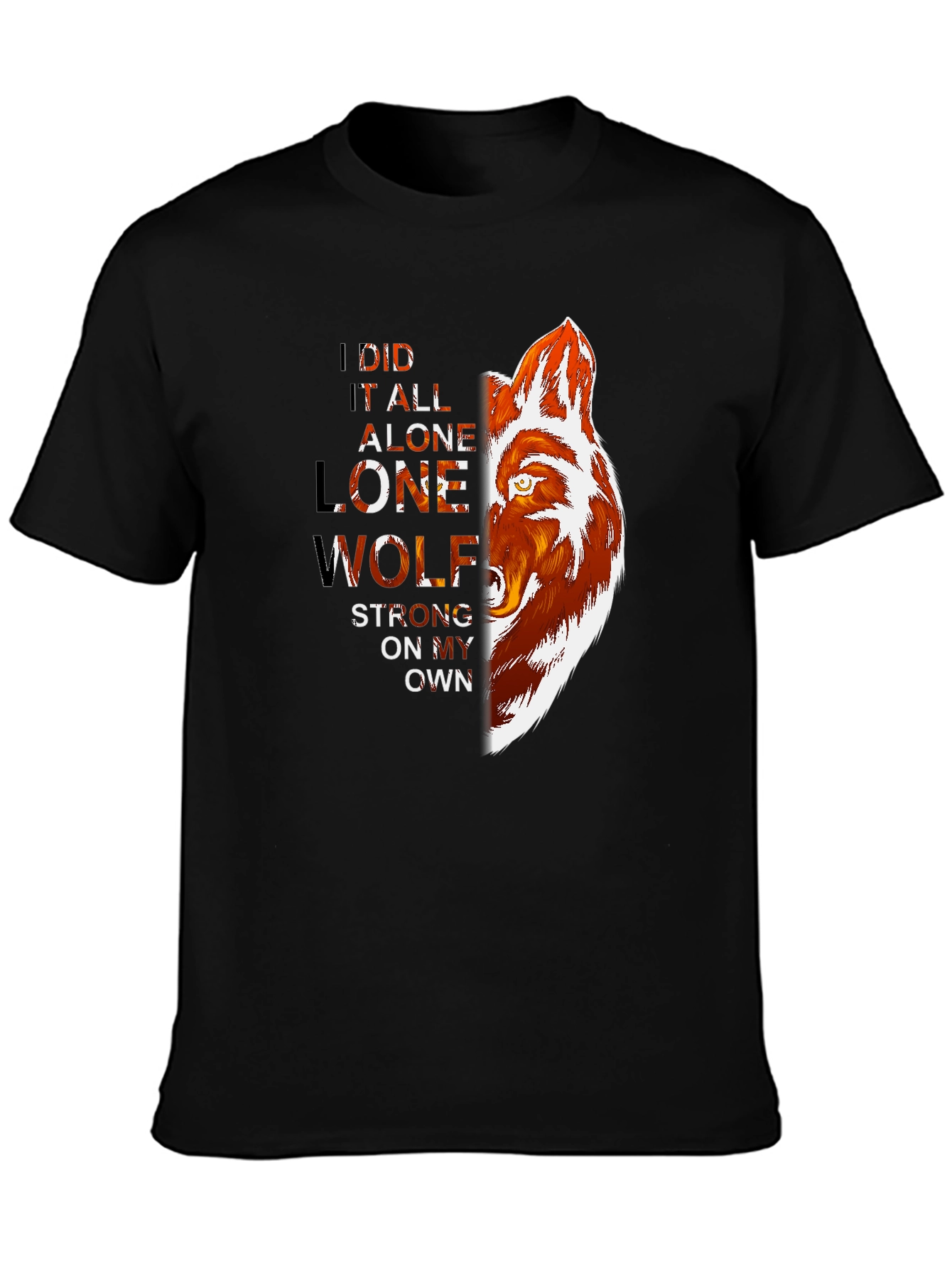 Black Lone Wolf Graphic Print T-Shirt - Strong, Independent Style view 3