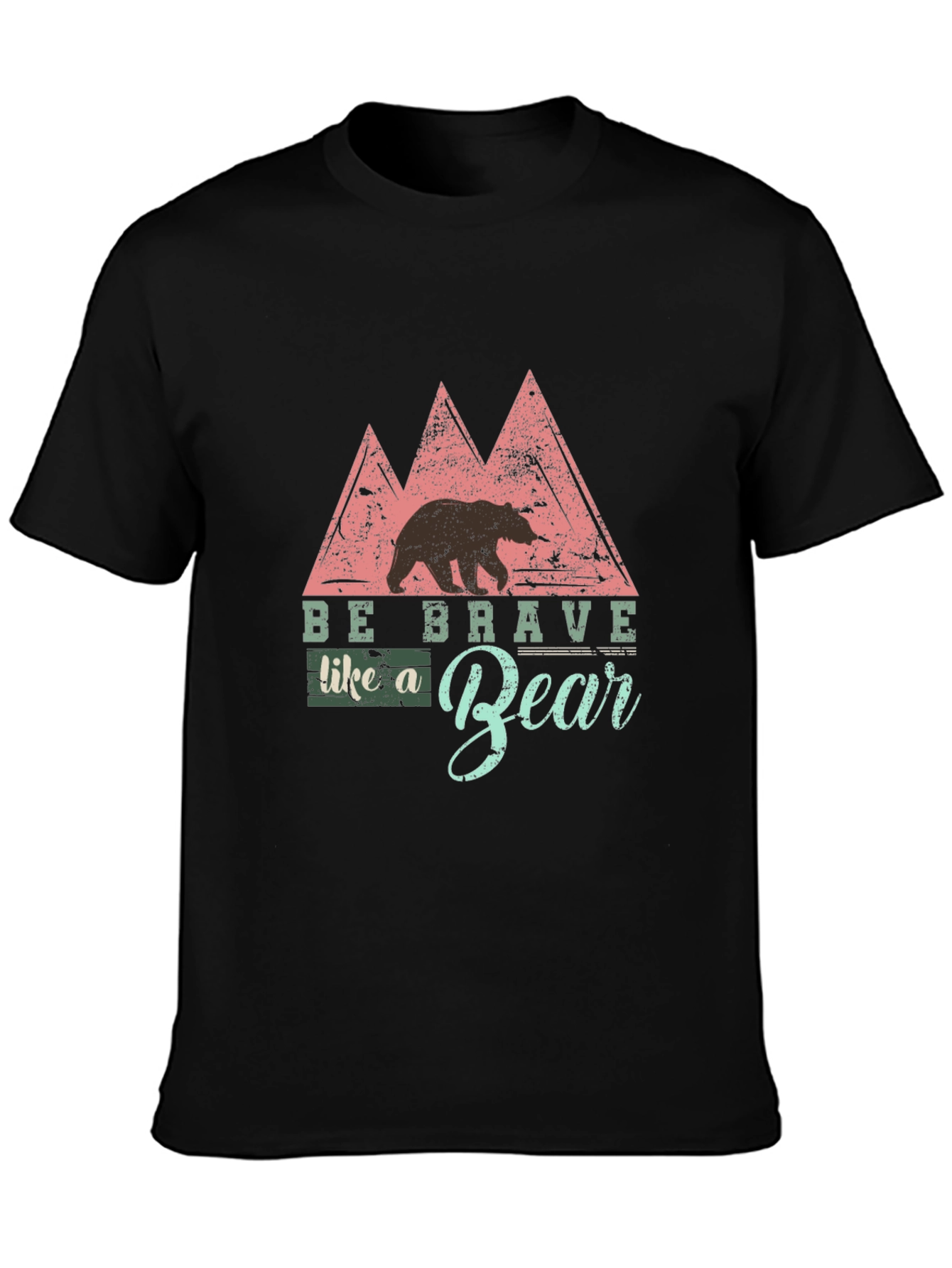 Black Be Brave Like a Bear Black T-Shirt - Nature Inspired Design view 3