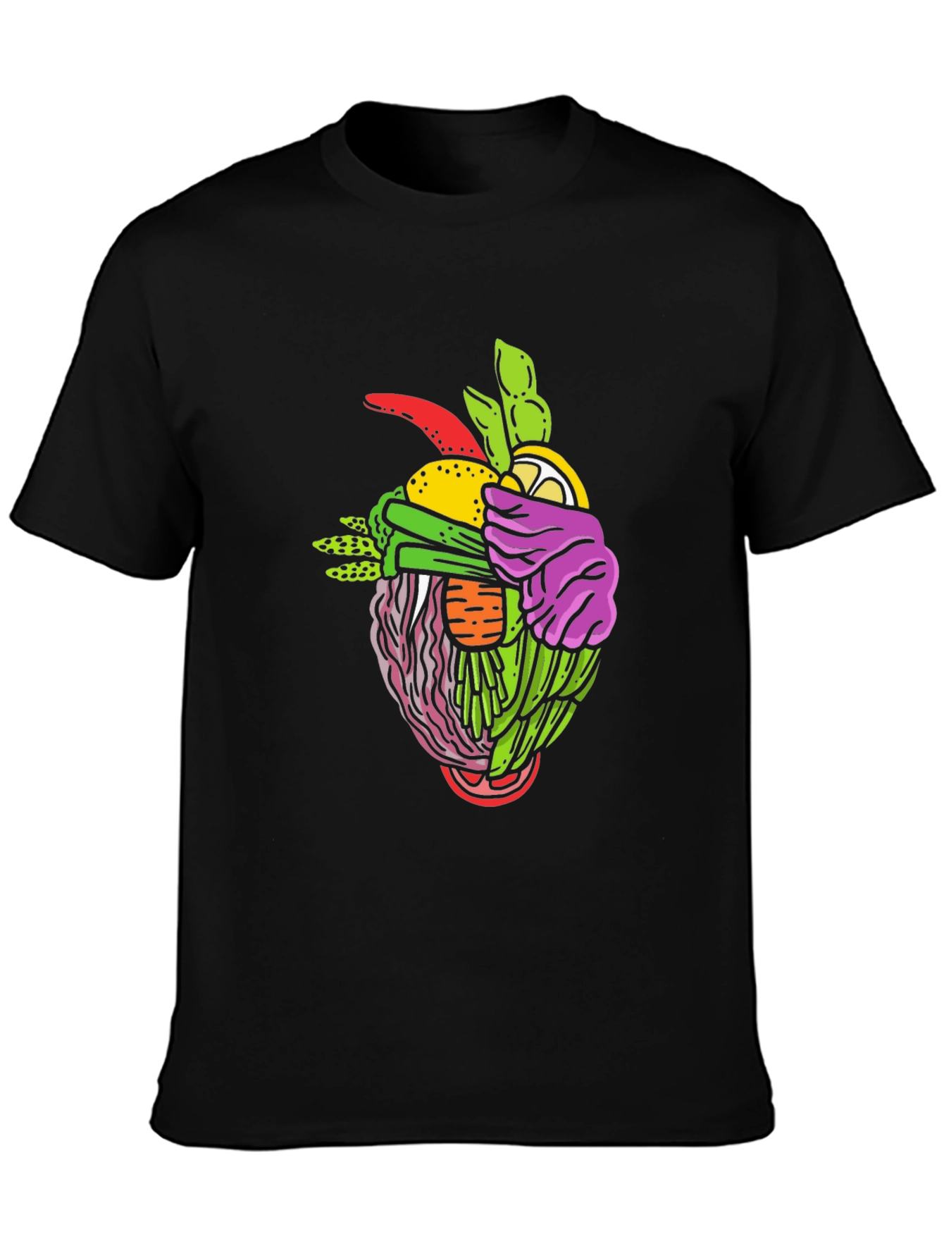 Black Vegetable Heart Graphic Tee - Modern Streetwear view 3