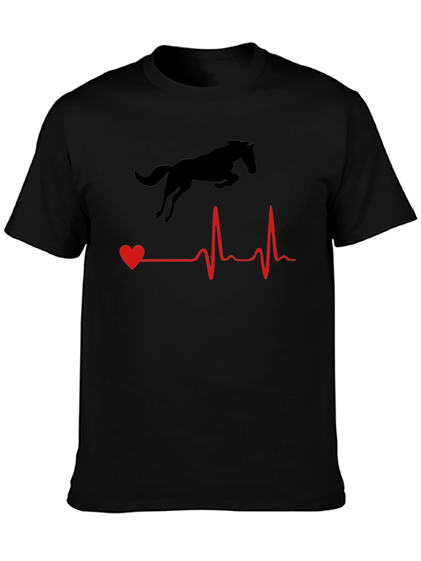 Black Horse Heartbeat Graphic Tee - Equestrian Lover Shirt view 3
