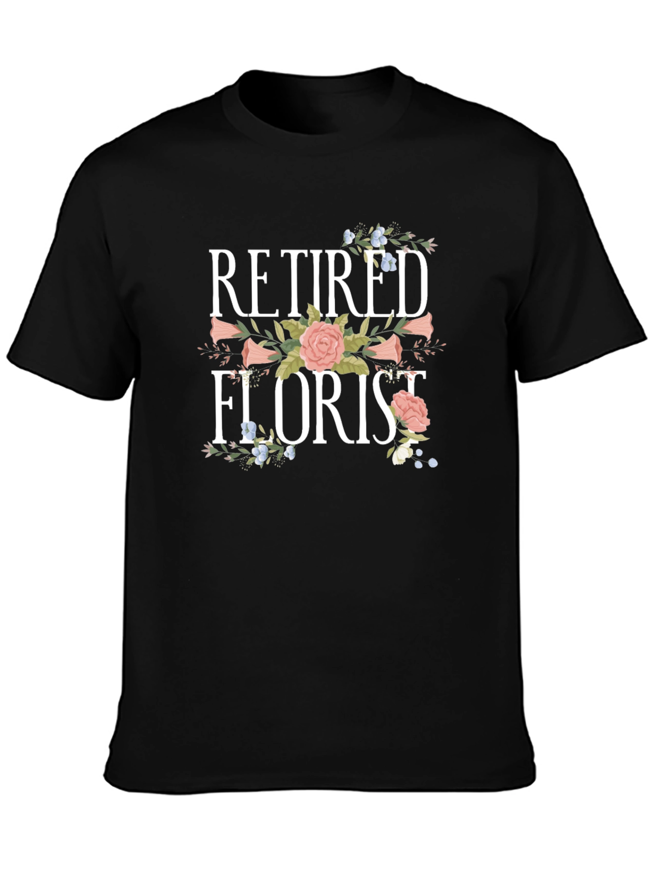 Black Retired Florist T-Shirt, Floral Design view 3
