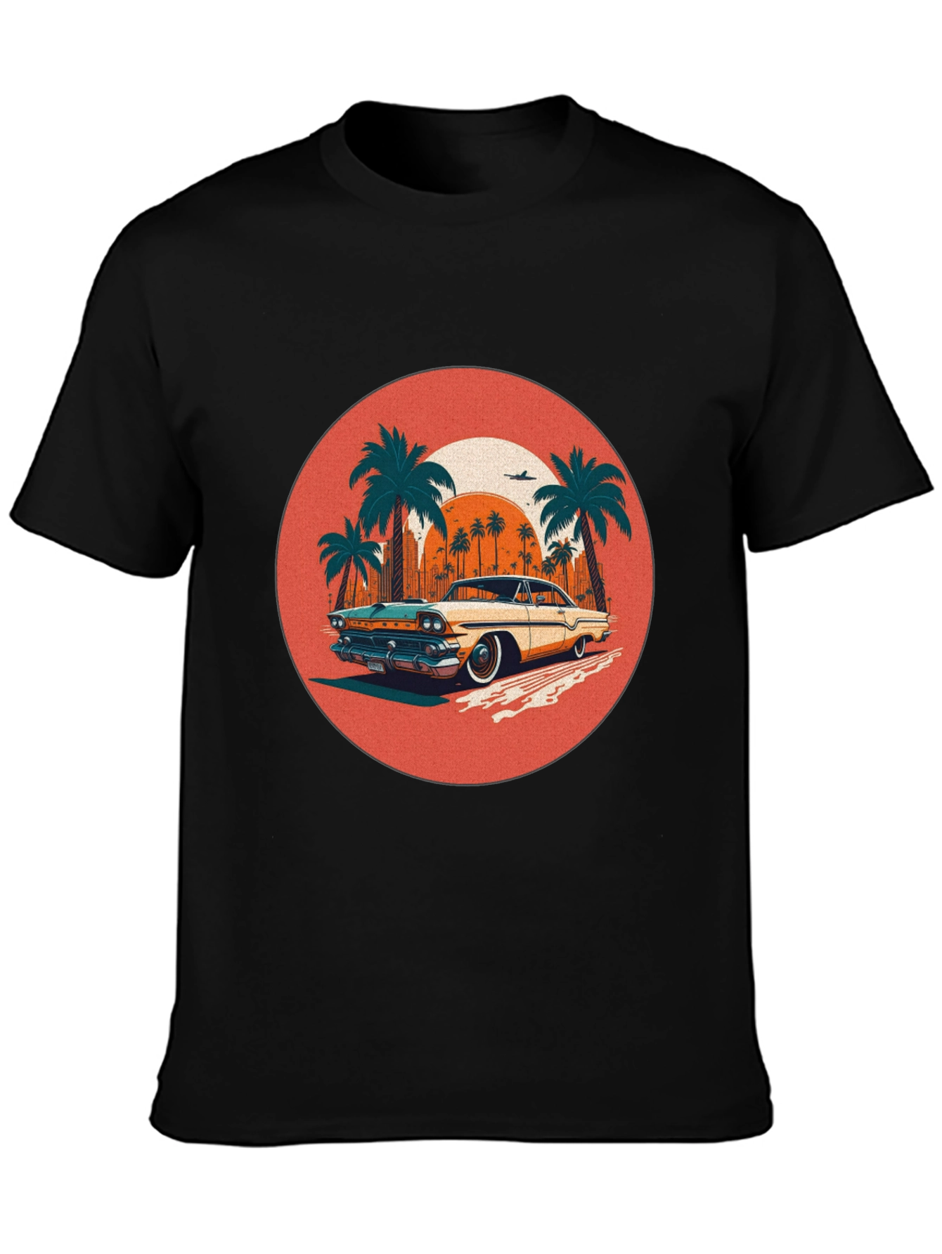 Black Retro Car & Palms Graphic Tee view 3