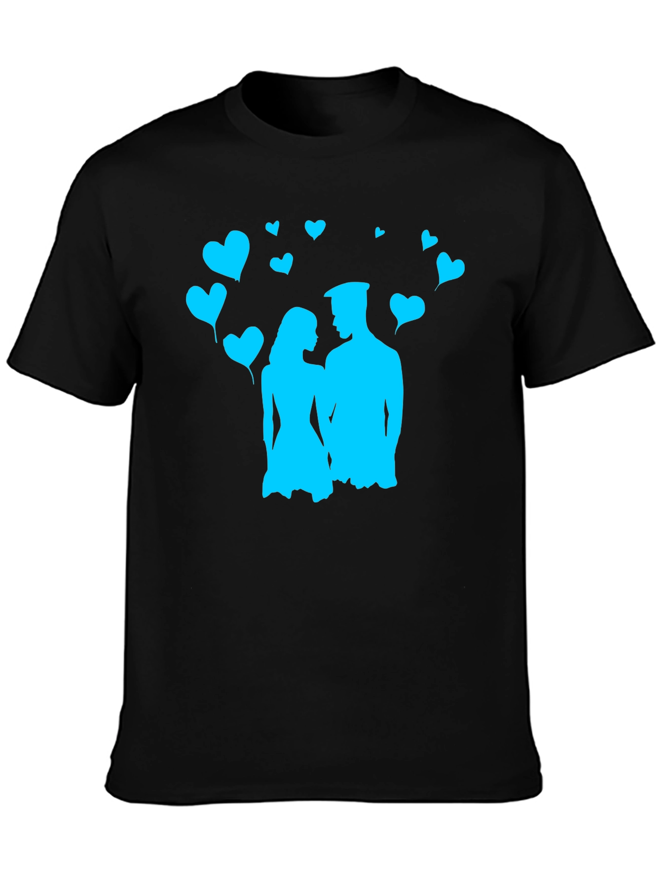 Black Couple's Love T-Shirt - Black with Blue Heart Design view 3
