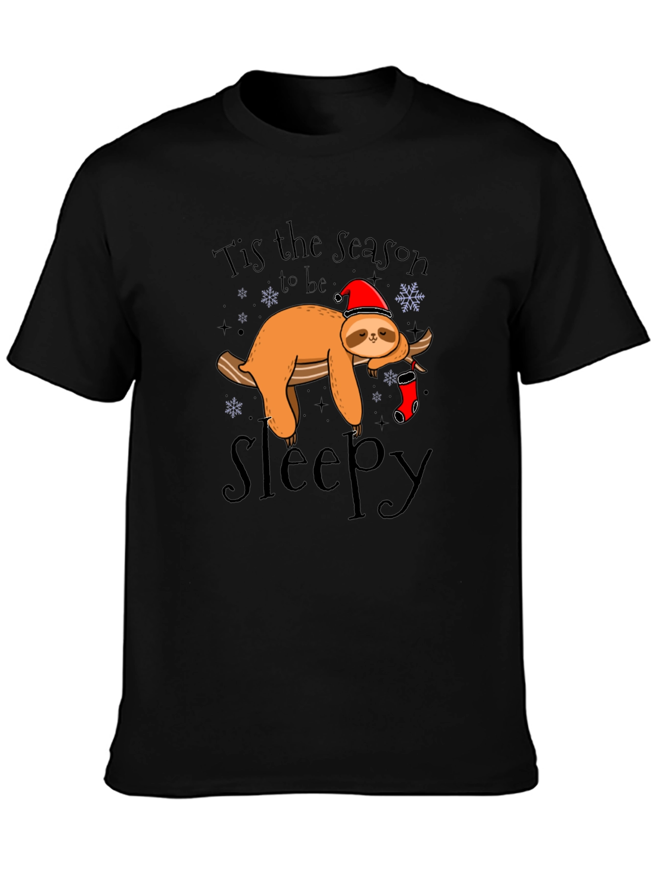Black Tis the Season to be Sleepy Sloth Graphic T-Shirt view 3
