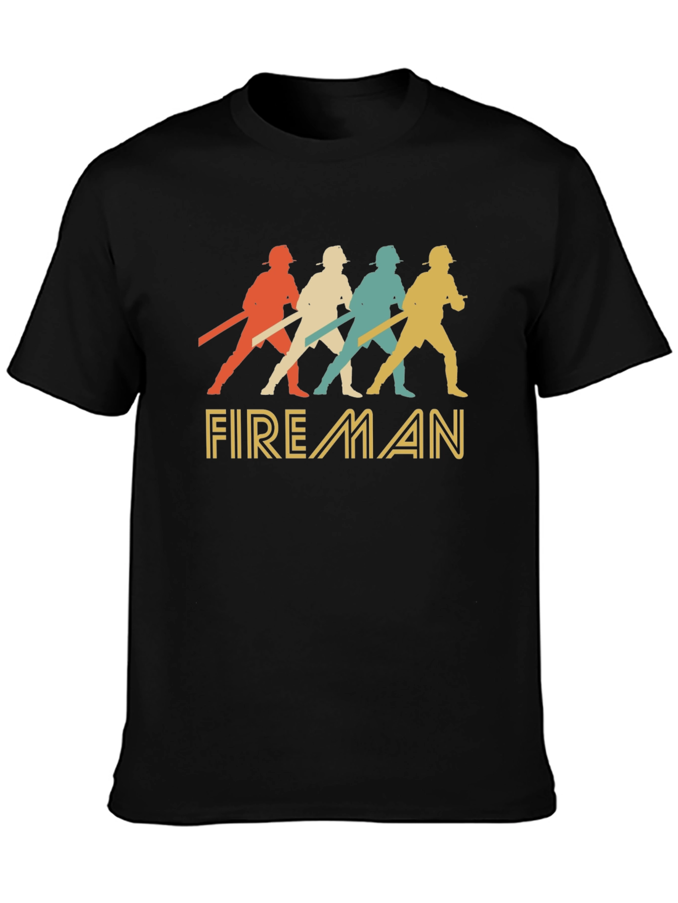Black Retro Fireman Graphic Tee - Vintage Style Firefighter Shirt view 3