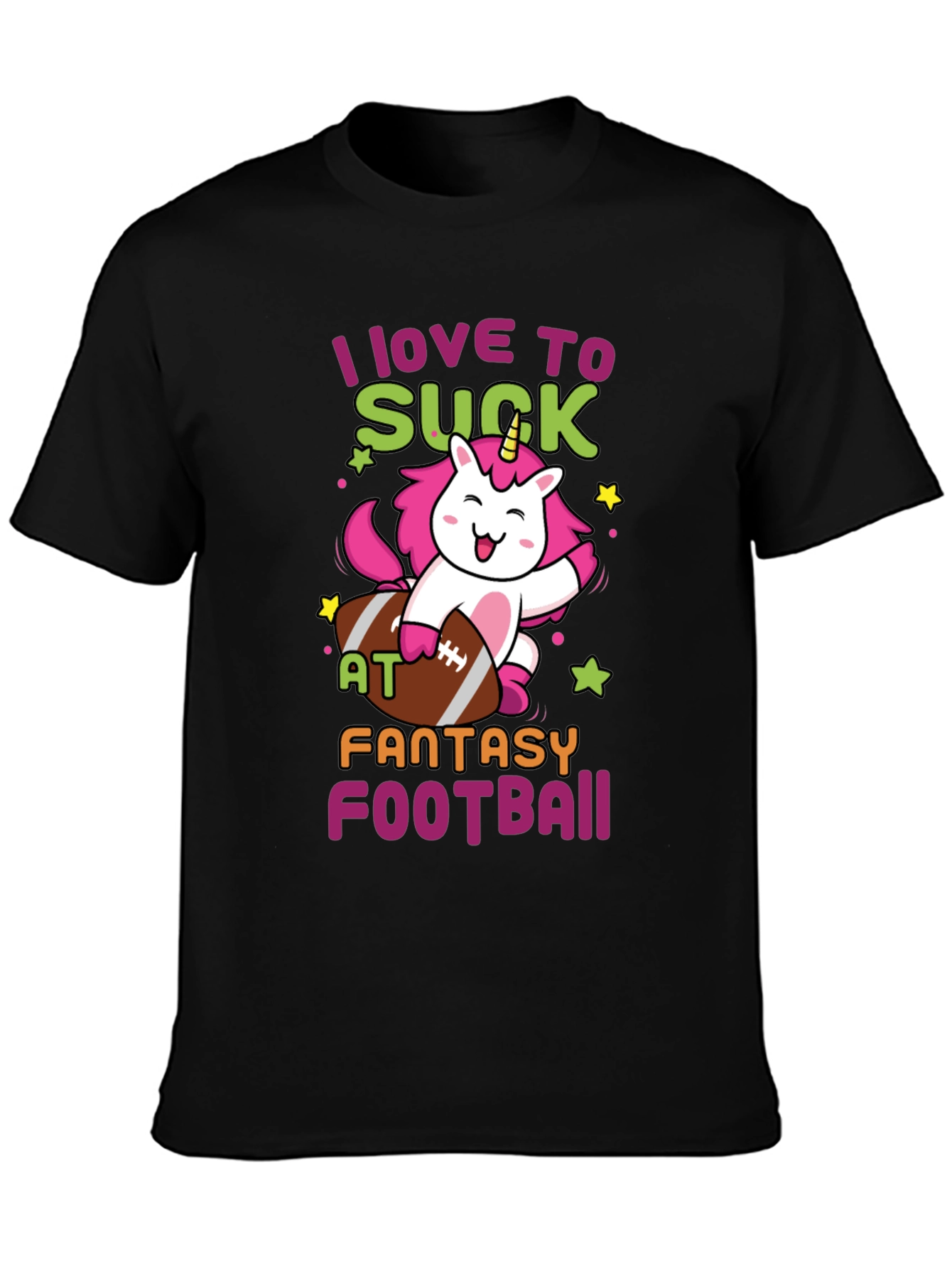 Black Unicorn Fantasy Football T-Shirt - I Love To Suck At... view 3