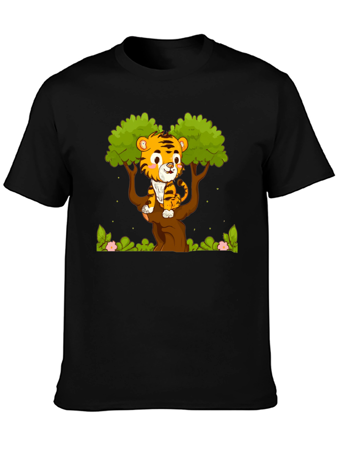 Black Cute Tiger Cub in Tree Graphic T-Shirt view 3