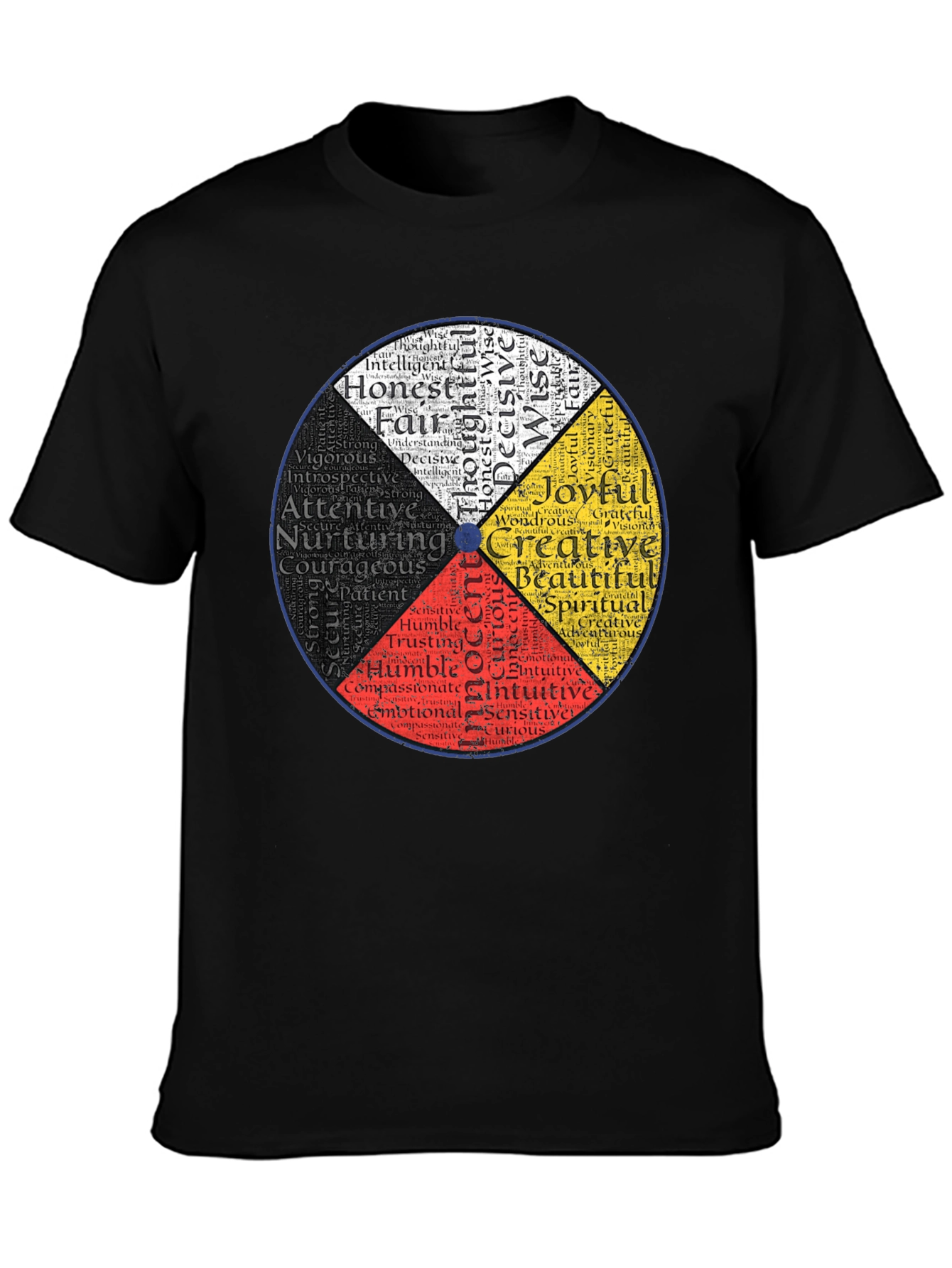 Black Medicine Wheel Black T-Shirt: Indigenous Wisdom Design view 3