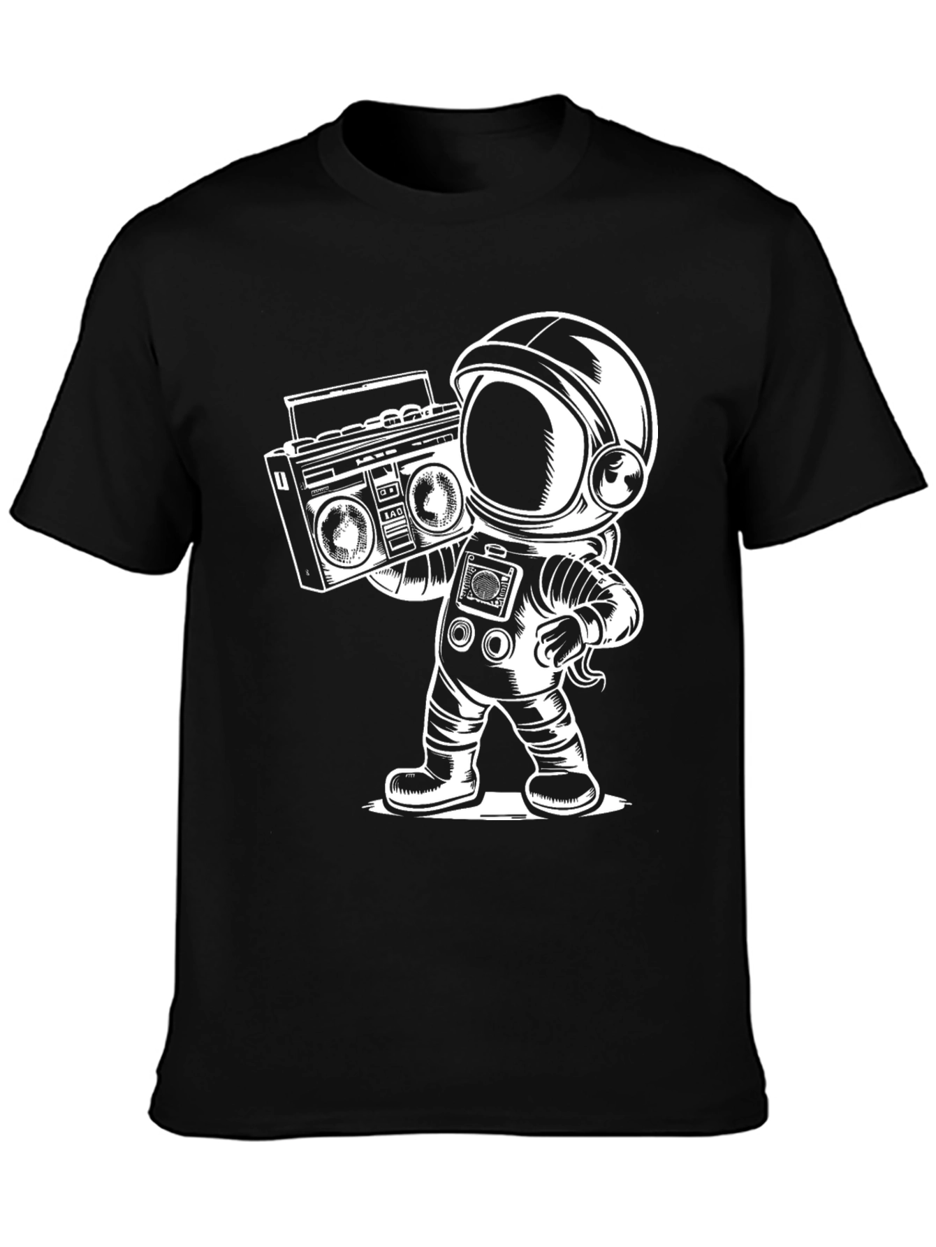Black Retro Astronaut Boombox T-Shirt view 3