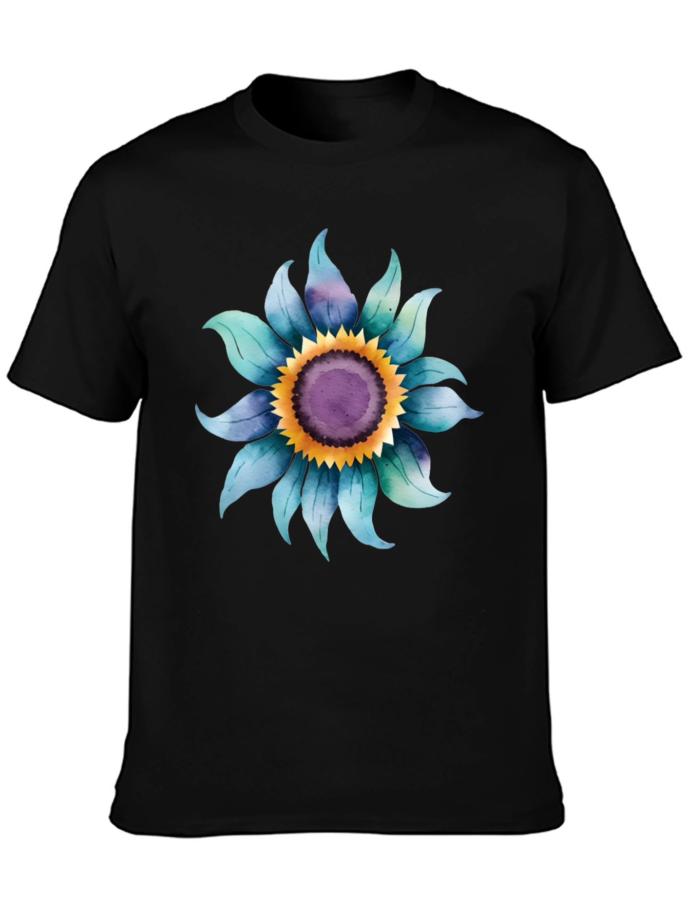 Black Blue Sunflower Graphic Tee - Soft Cotton Blend view 3