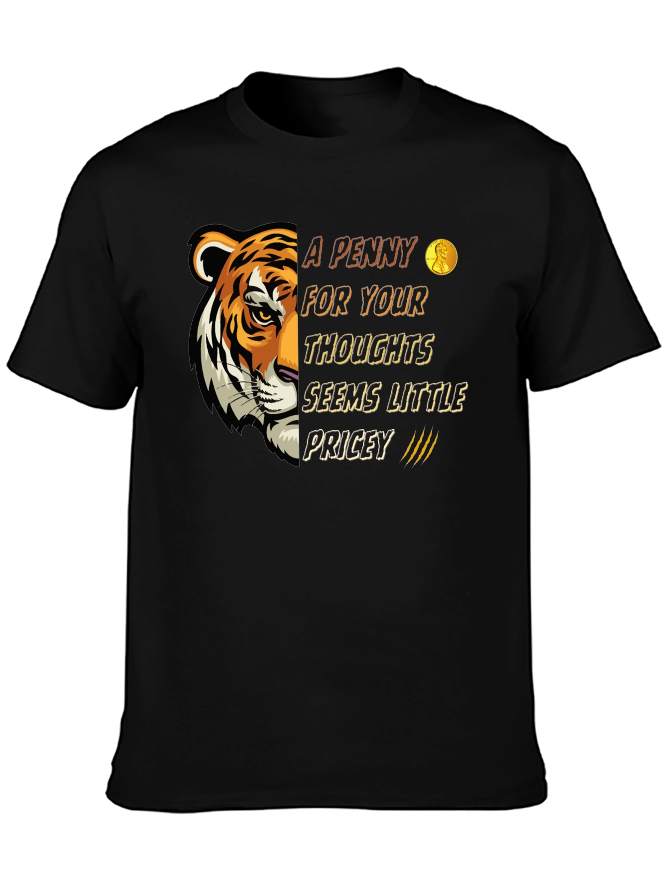 Black A Penny For Your Thoughts Tiger Graphic T-Shirt view 3