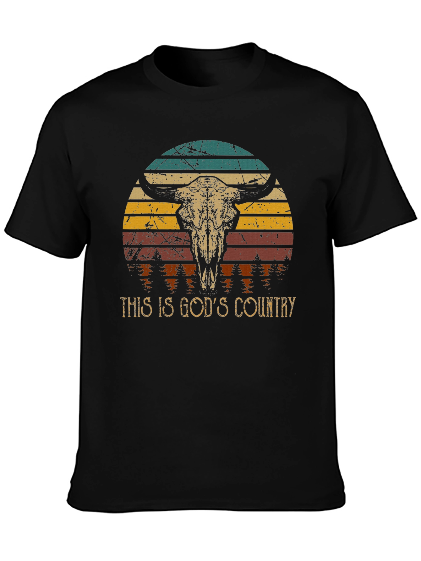 Black God's Country Bull Skull Graphic Tee view 3