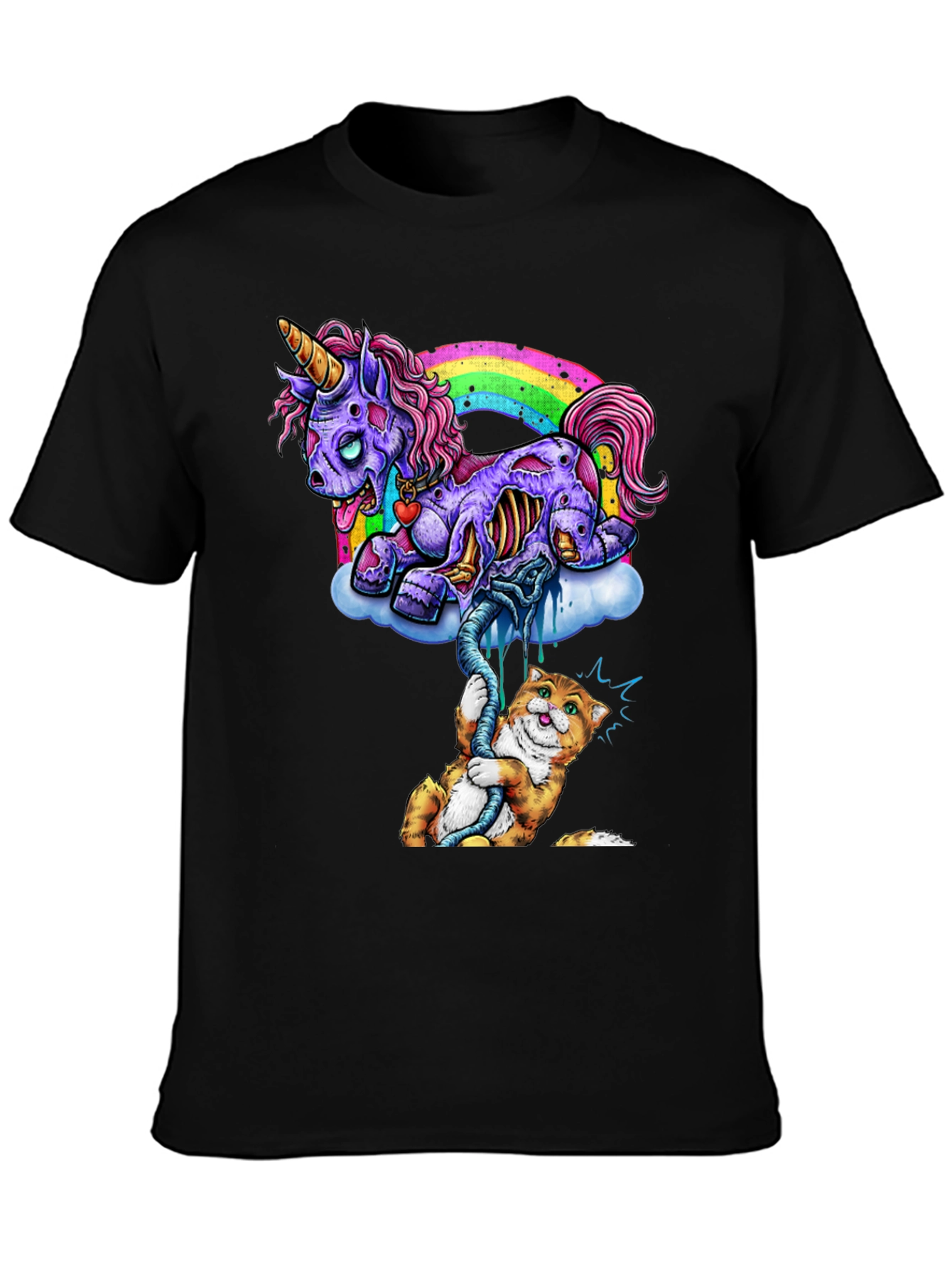 Black Zombie Unicorn & Cat Graphic Tee view 3