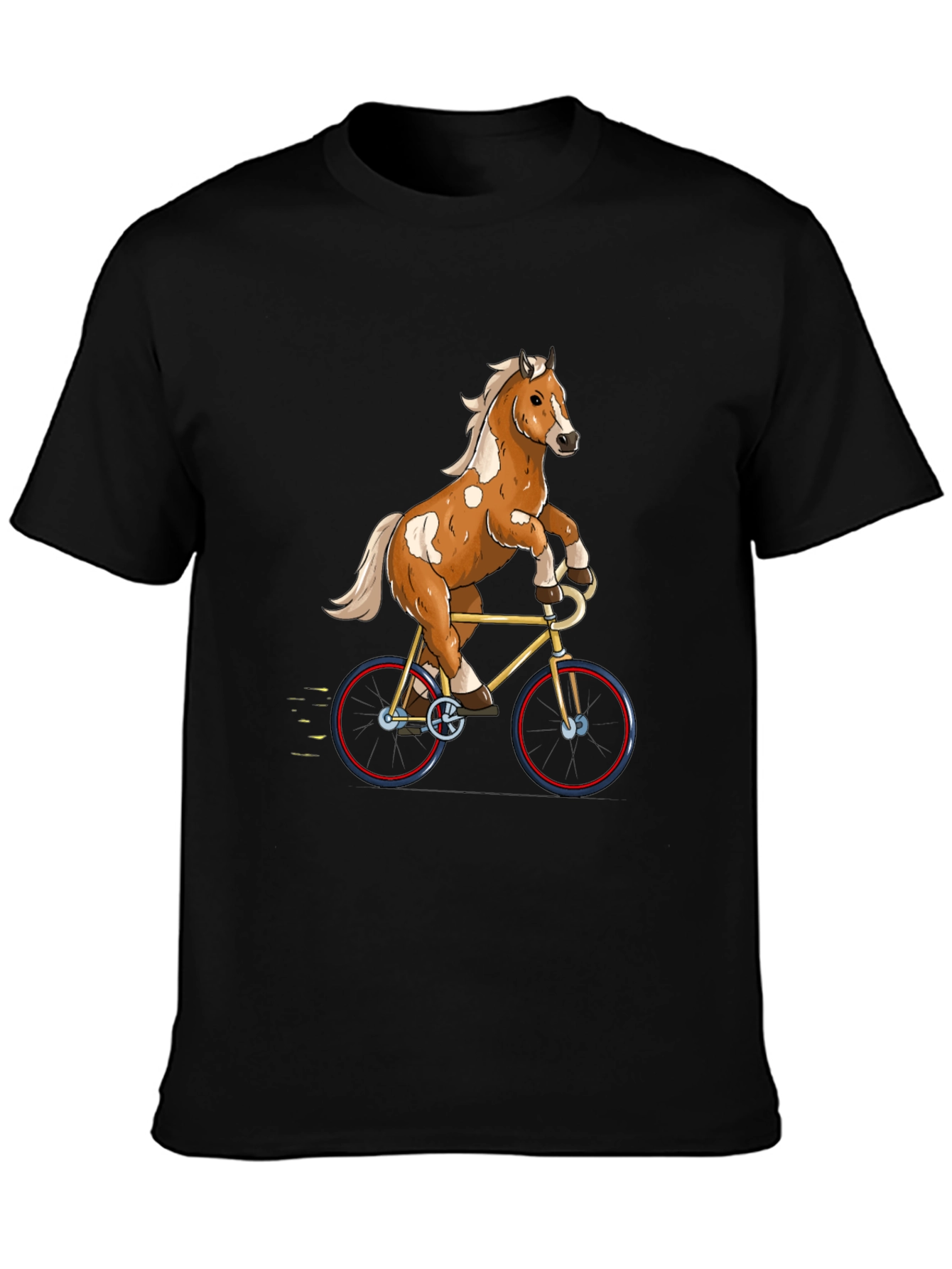 Black Horse Riding Bicycle Graphic Tee view 3