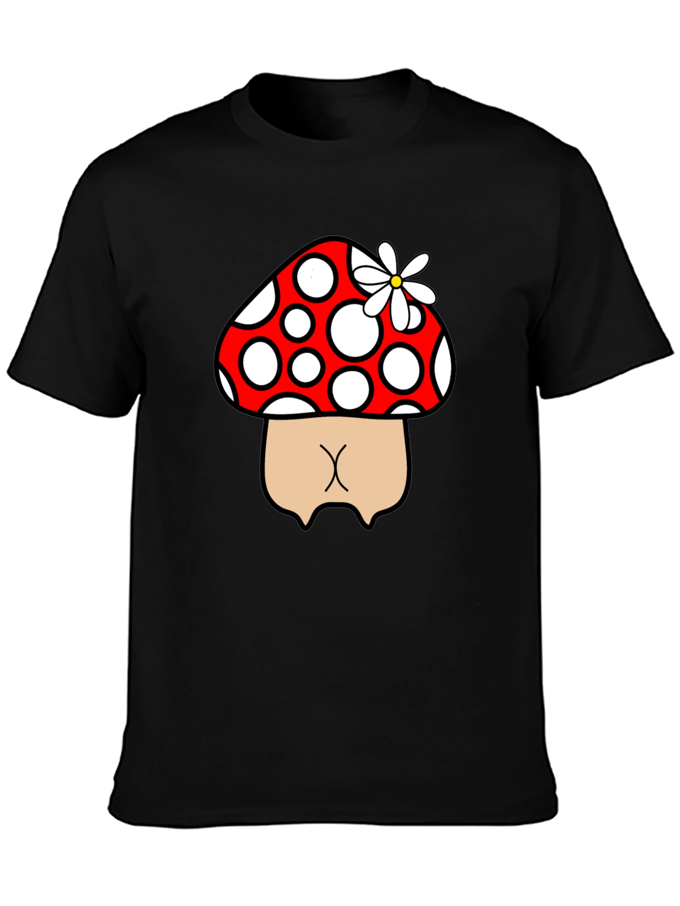 Black Mushroom Butt Funny Graphic Tee - Black view 3