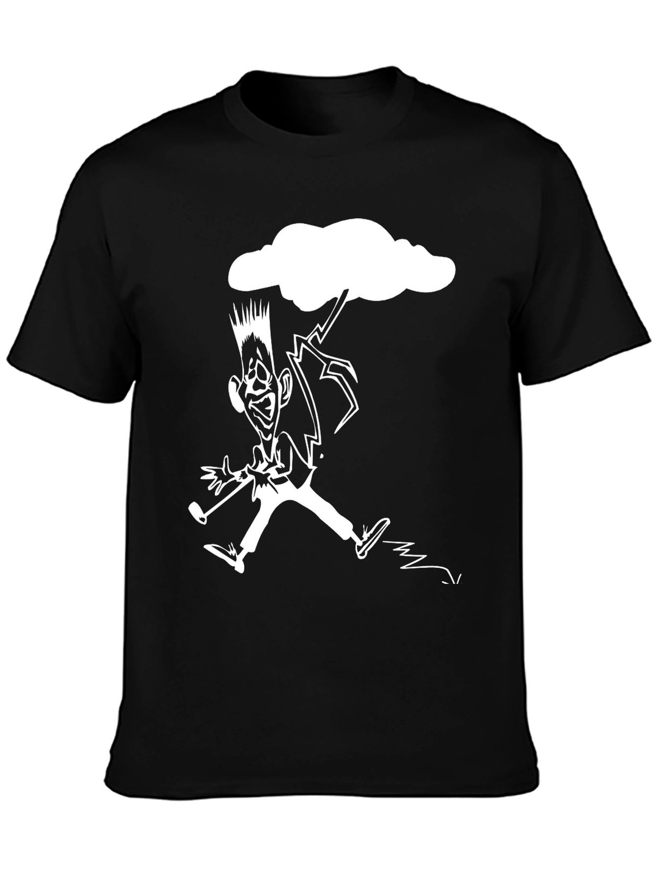 Black Black T-Shirt with Funny Lightning Cartoon view 3