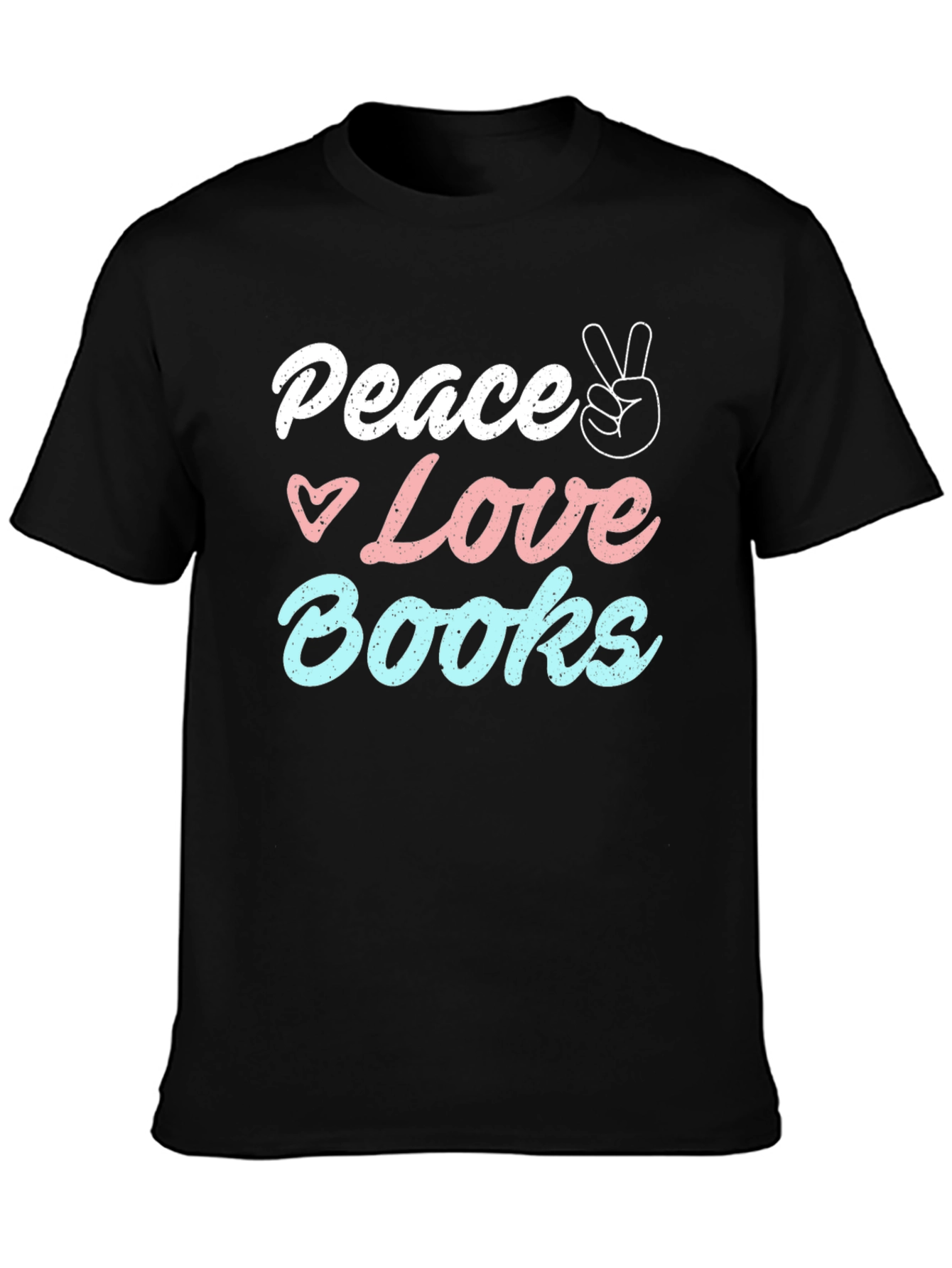 Black Peace Love Books T-Shirt - Unisex Black Tee view 3