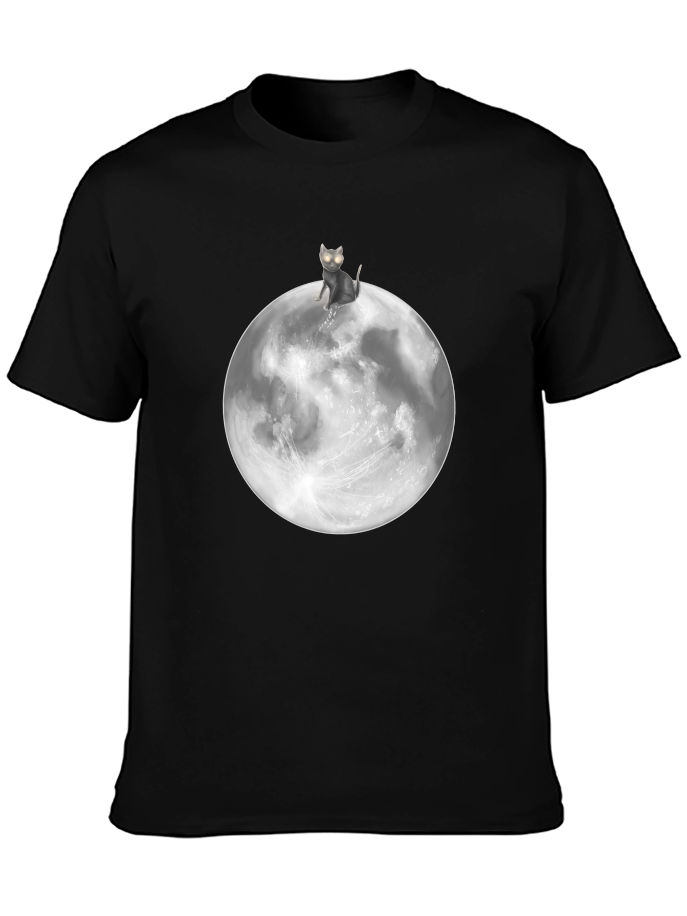 Black Cat On Moon Graphic T-Shirt - Black Cotton Tee view 3