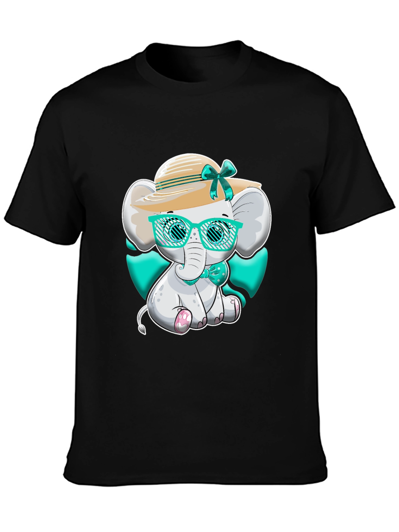 Black Elephant T-Shirt Cute Cartoon Style view 3