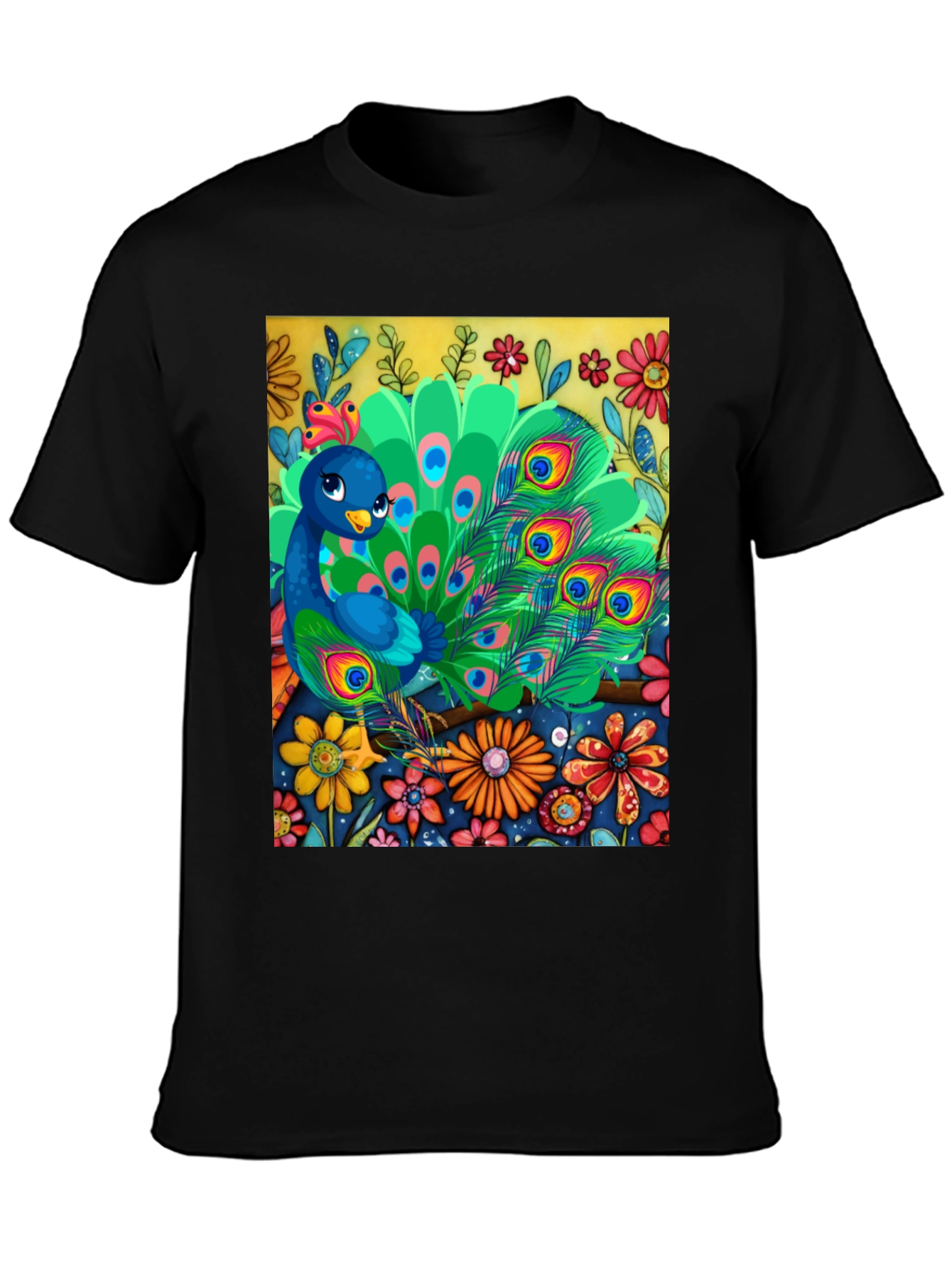 Peacock Floral Graphic Tee - Unique Art Design - 3