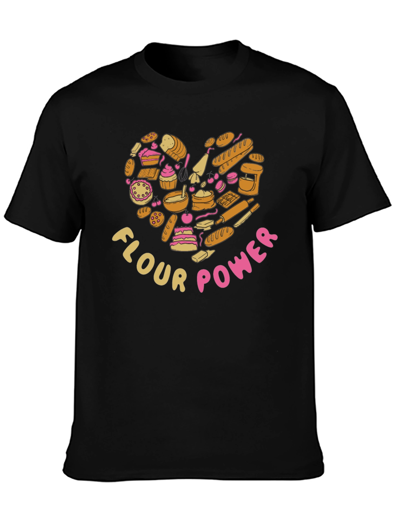 Black Flour Power Baker's Heart Graphic T-Shirt view 3