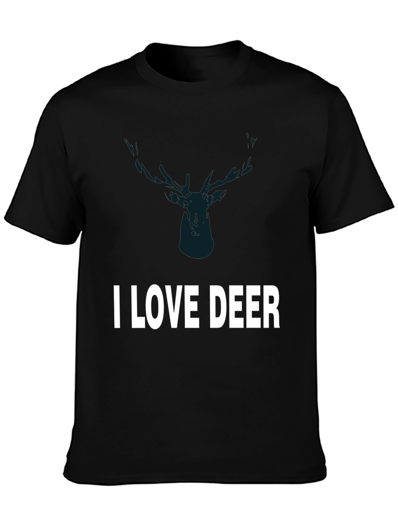 Black I Love Deer Graphic Tee - Black Cotton T-Shirt view 3