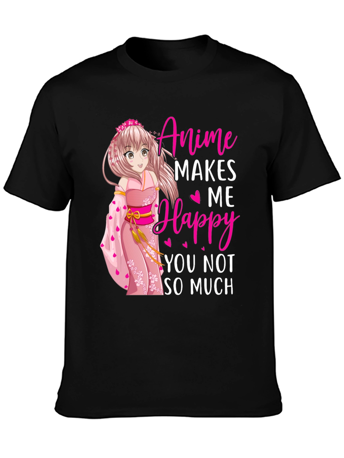 Black Anime Makes Me Happy T-Shirt view 3
