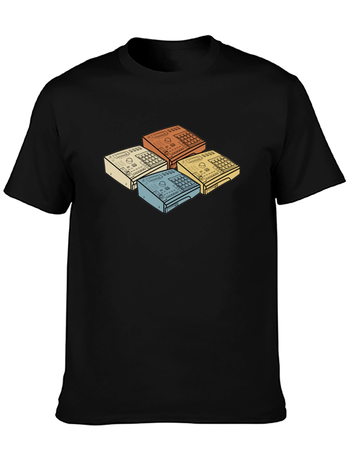 Black Retro Drum Machine Graphic T-Shirt view 3