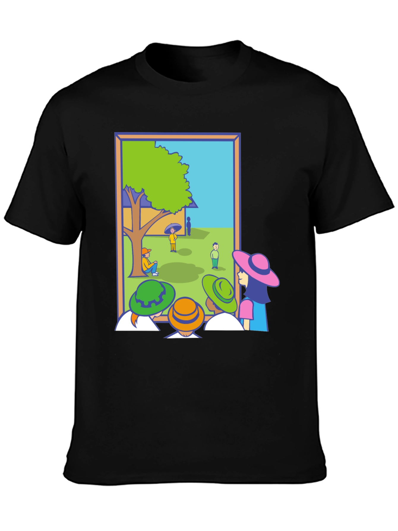 Black Cartoon Illustration Graphic Tee view 3