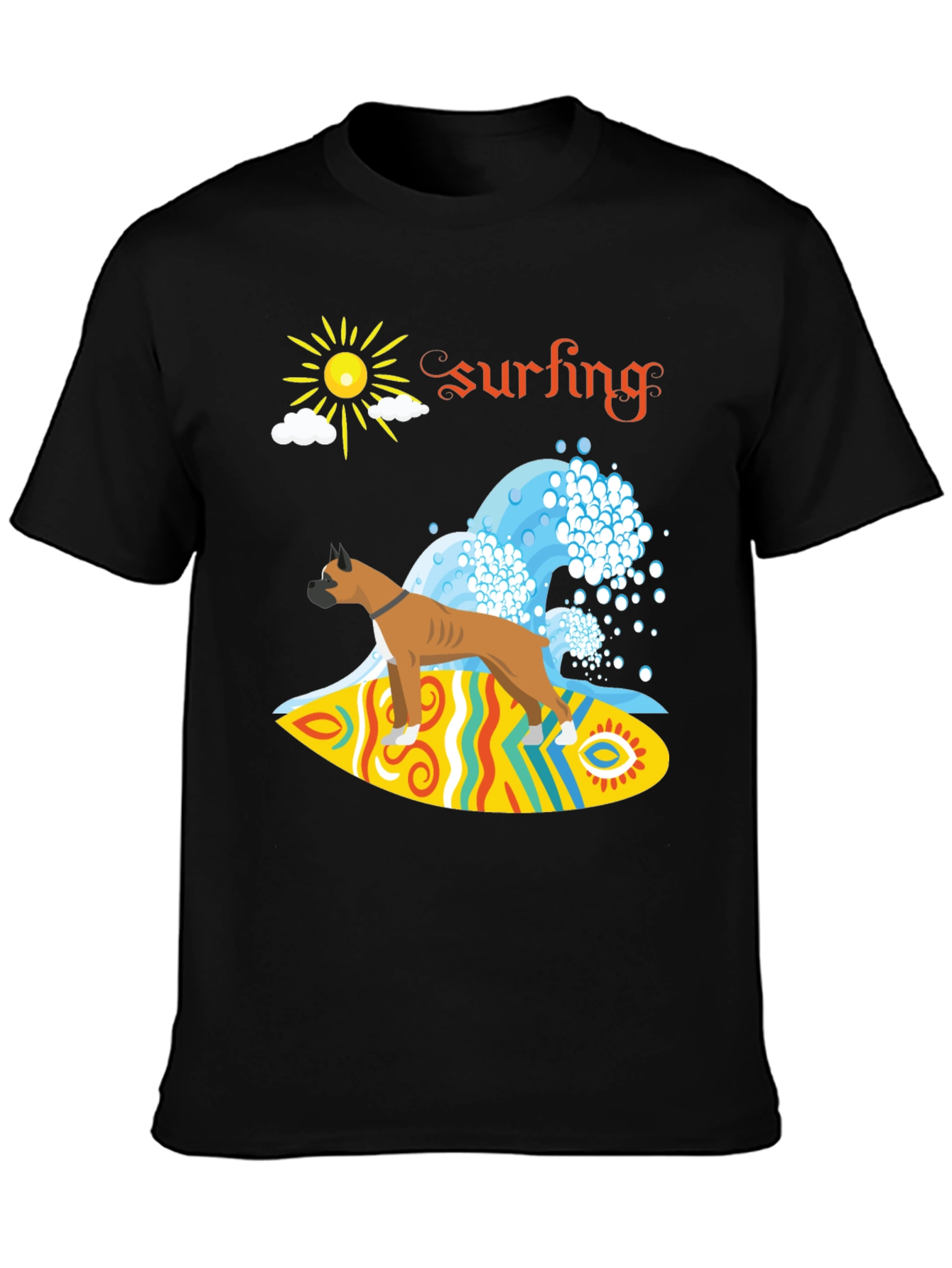 Black Surfing Boxer Dog Graphic Tee view 3