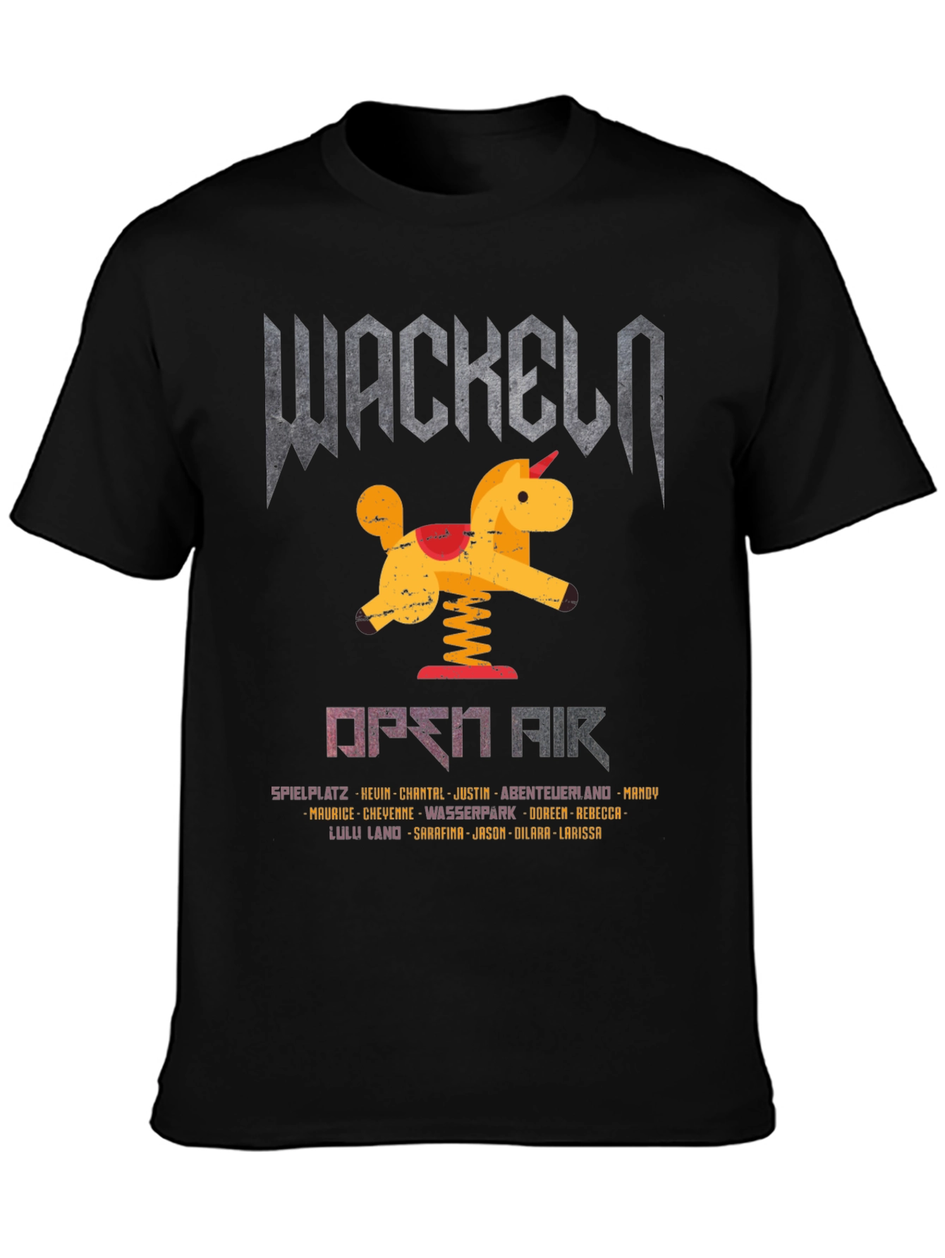 Black Wackeln Open Air T-Shirt, Unicorn Design, Black view 3