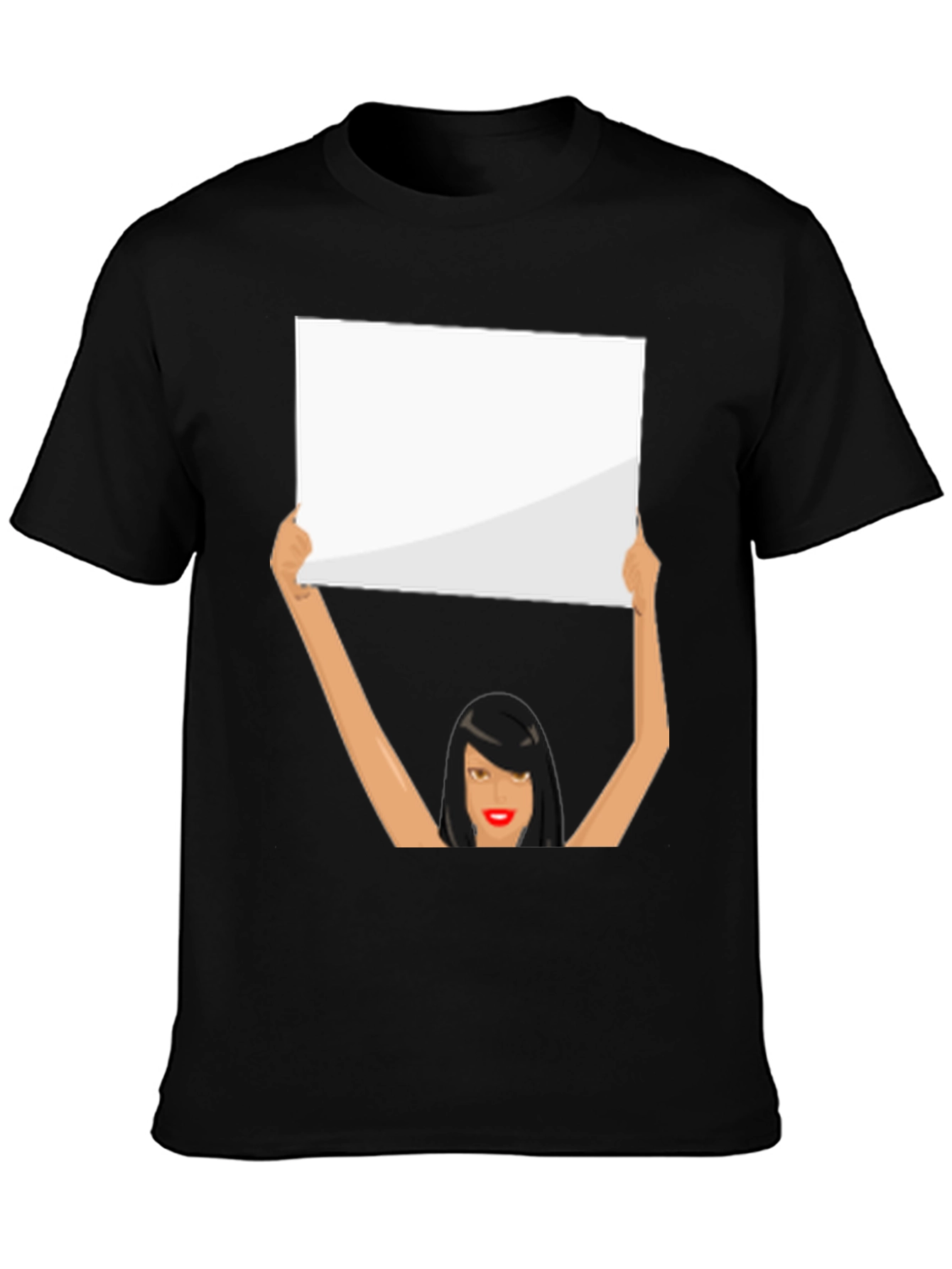 Black Novelty Graphic Tee: Woman Holding Sign view 3