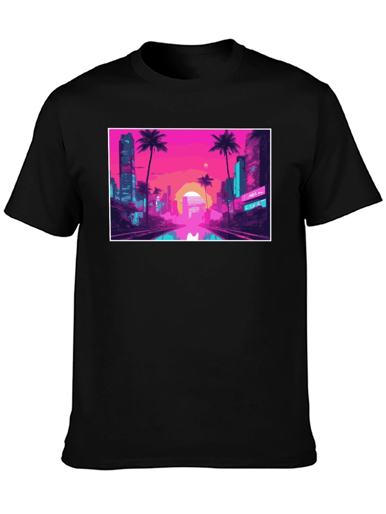 Black Vaporwave City T-Shirt - Retro Aesthetic Tee view 3