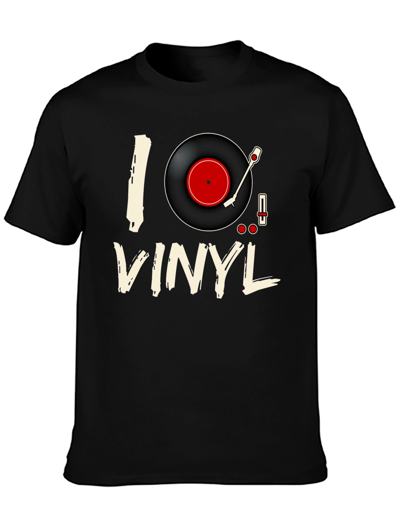 Black I Love Vinyl Black T-Shirt - Music Lover Tee view 3