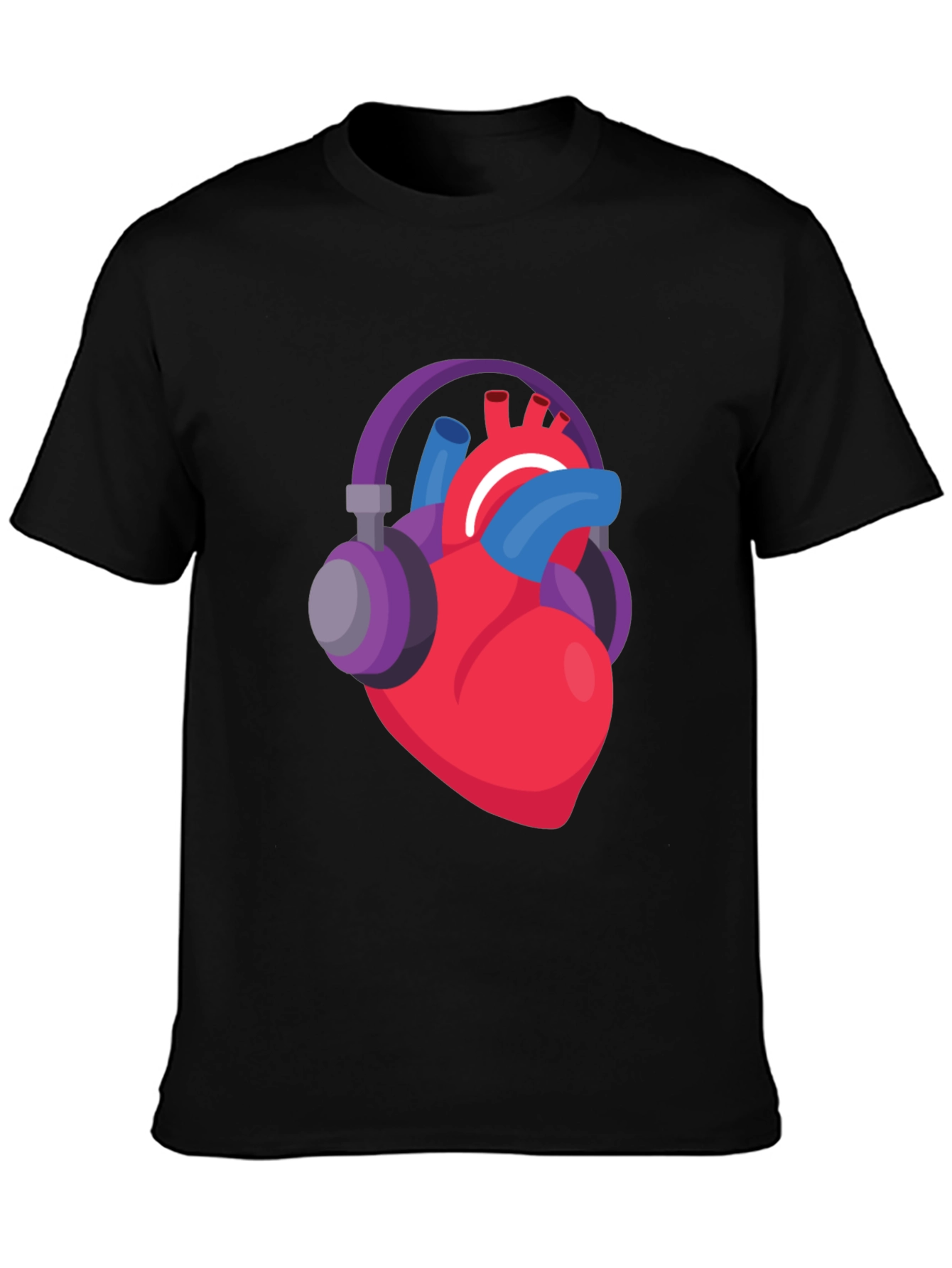 Black Heartbeat Headphones Graphic Tee - Music Lover Shirt view 3
