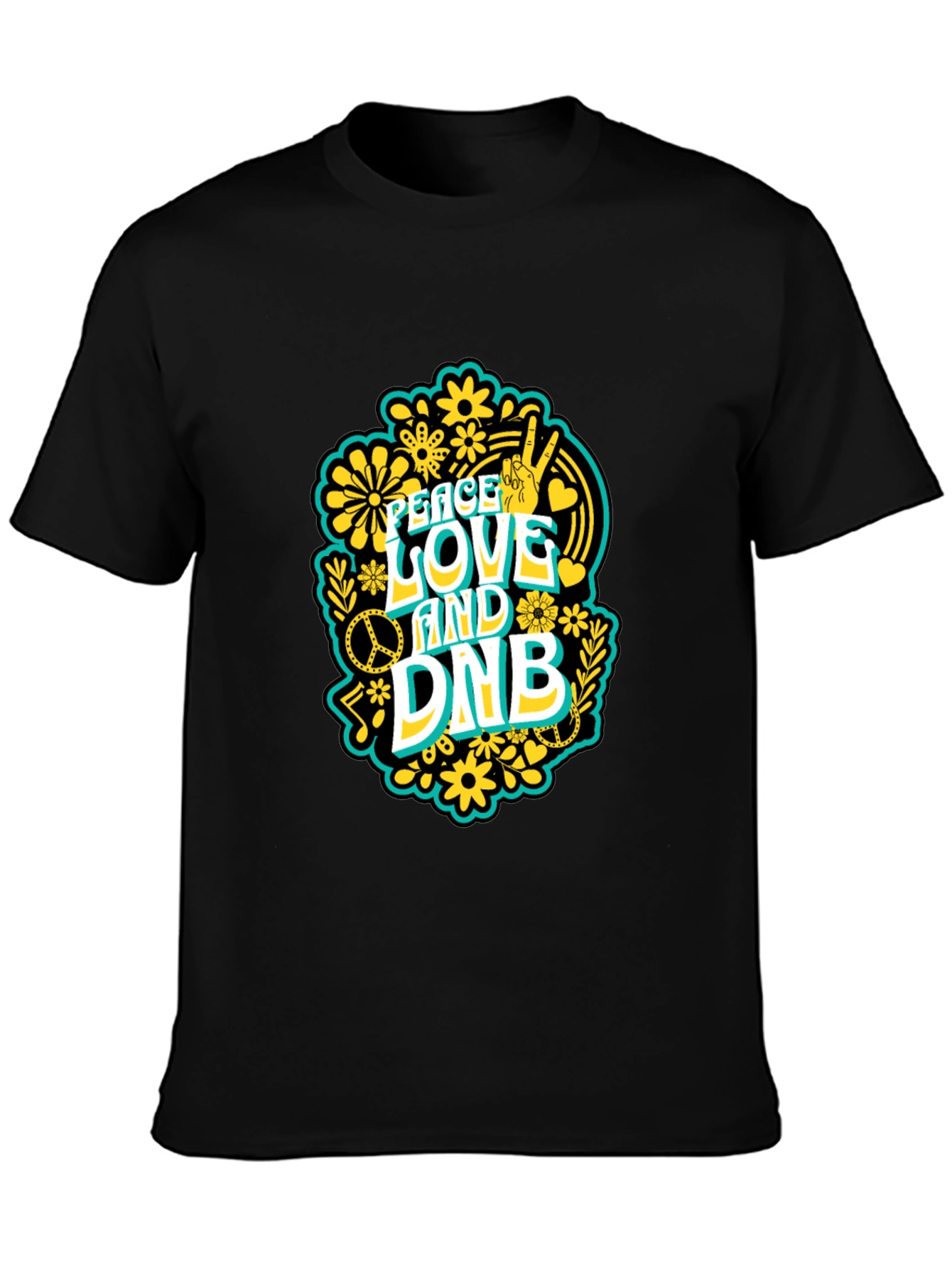 Black Peace Love and DNB T-Shirt view 3