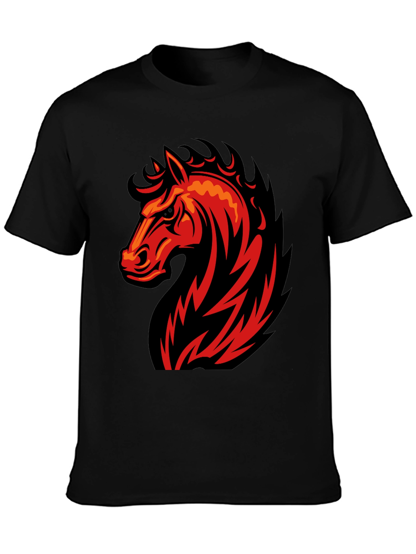 Black Black T-Shirt with Fiery Horse Graphic view 3