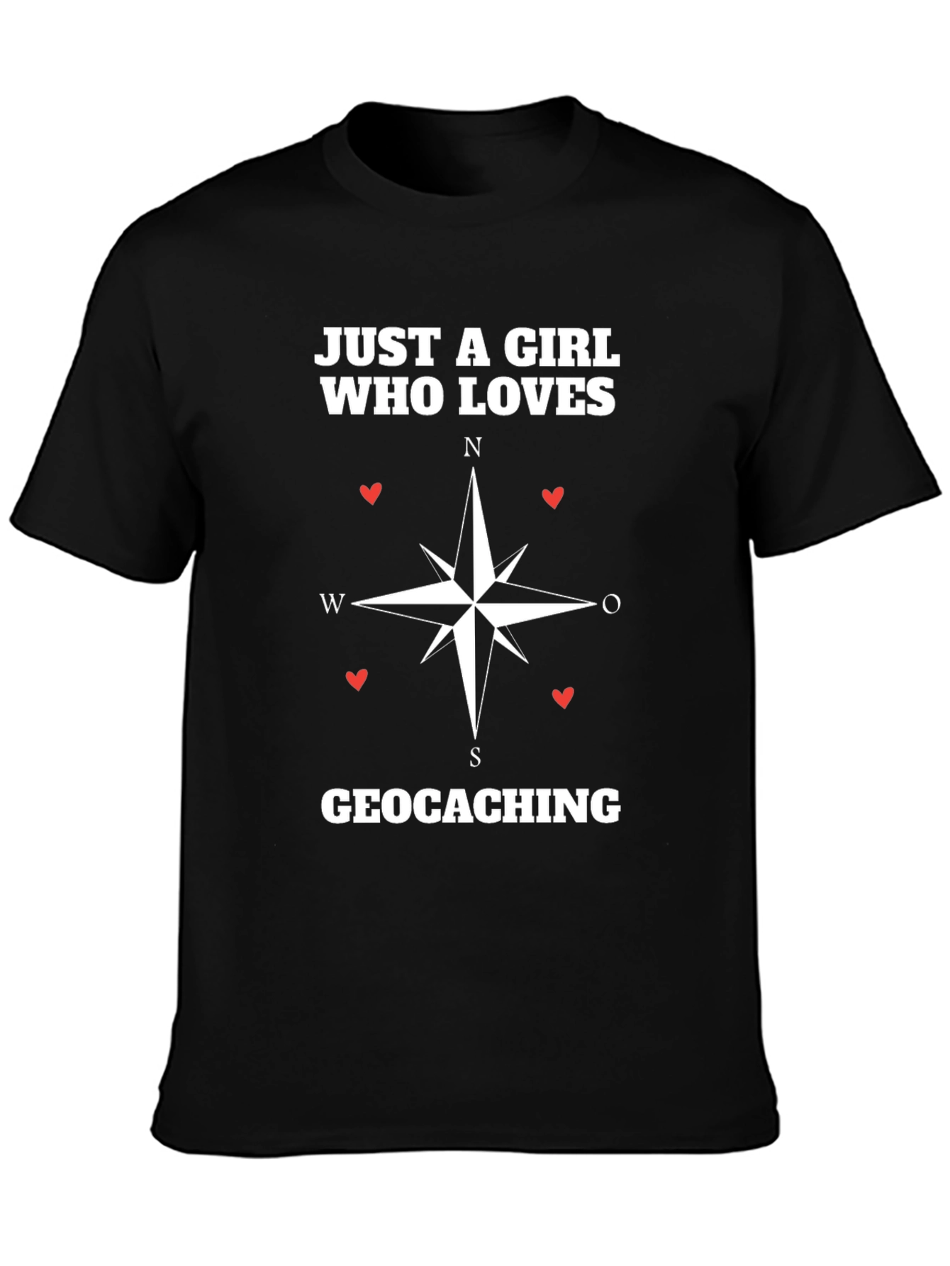 Black Geocaching Compass Rose Graphic T-Shirt view 3