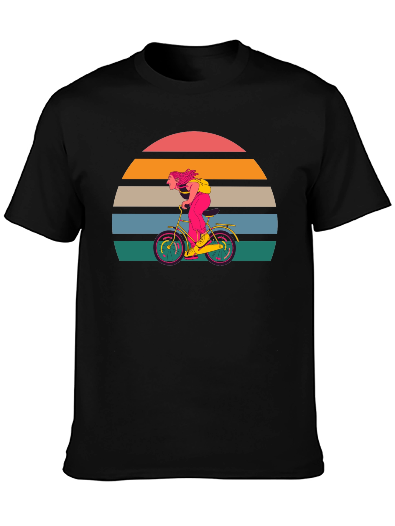 Black Retro Sunset Cyclist T-Shirt - Black view 3