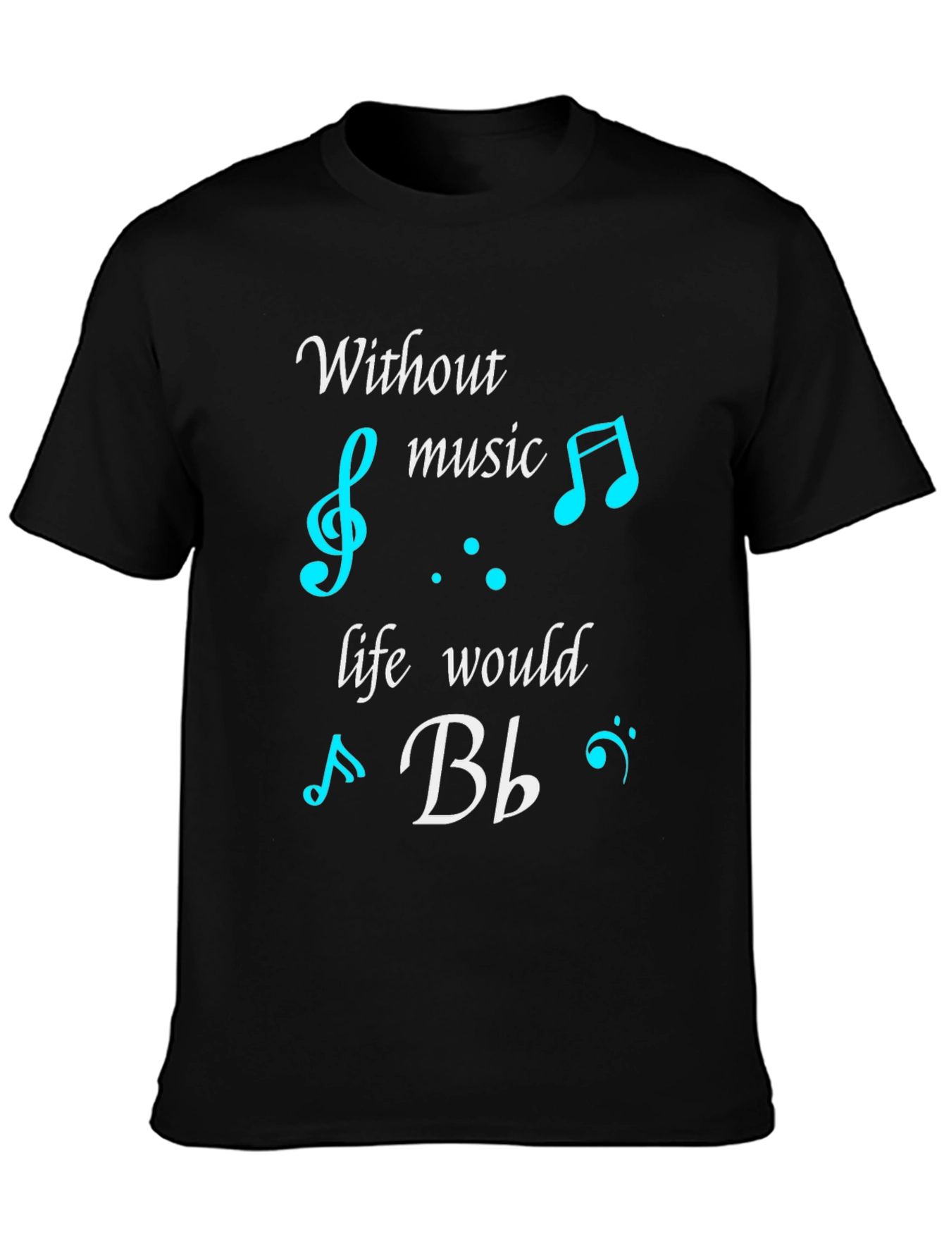 Black Music Lover's Black T-Shirt - Without Music Life Would B Flat view 3