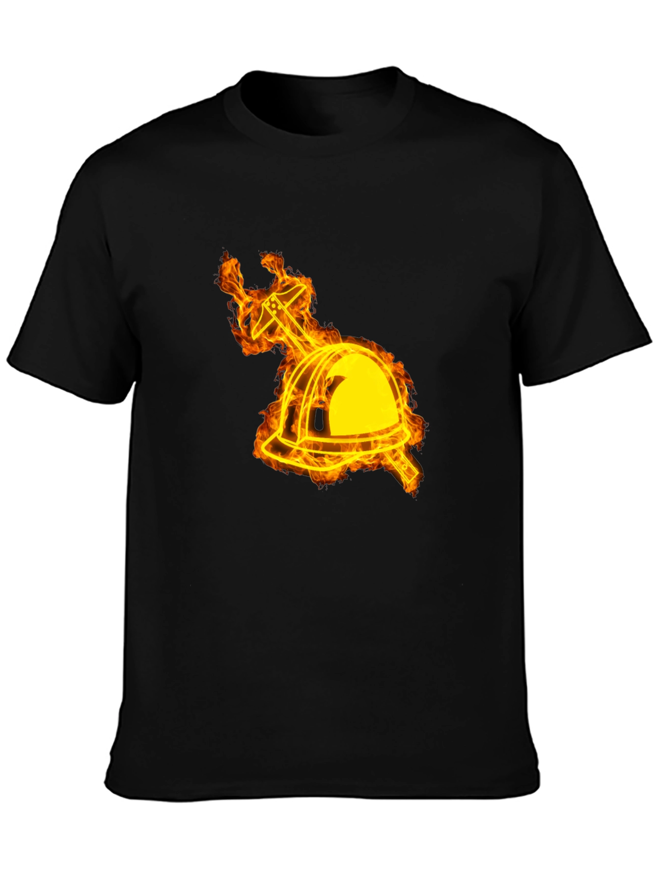 Black Flaming Firefighter Helmet Graphic Tee view 3
