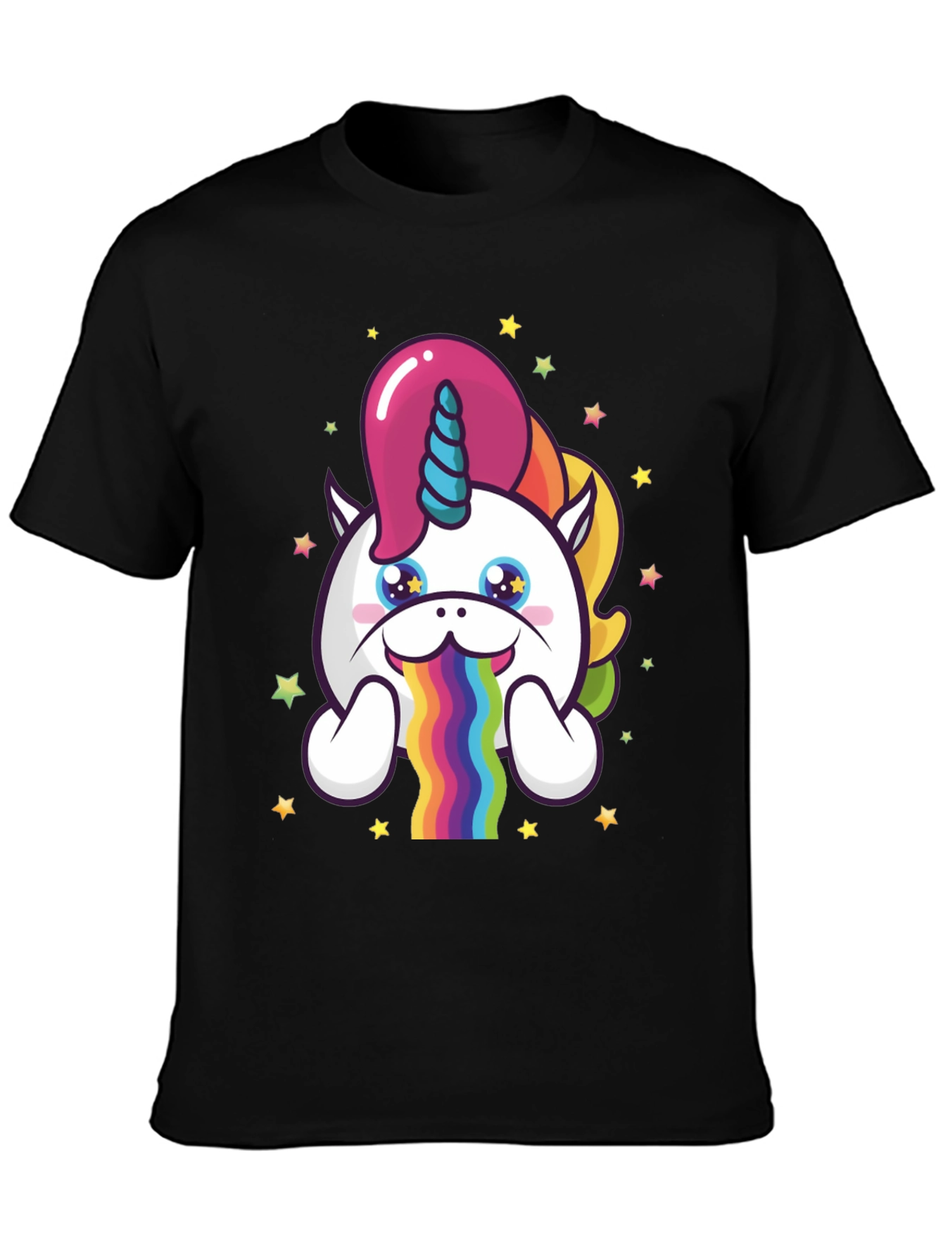 Black Unicorn Rainbow Puke Graphic Tee view 3