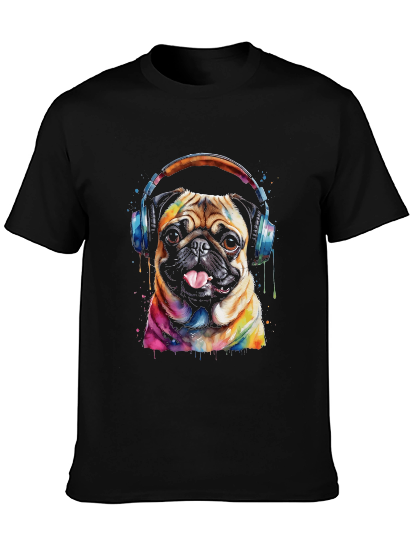 Black Pug DJ Graphic Tee - Dog Lover's Black T-Shirt view 3
