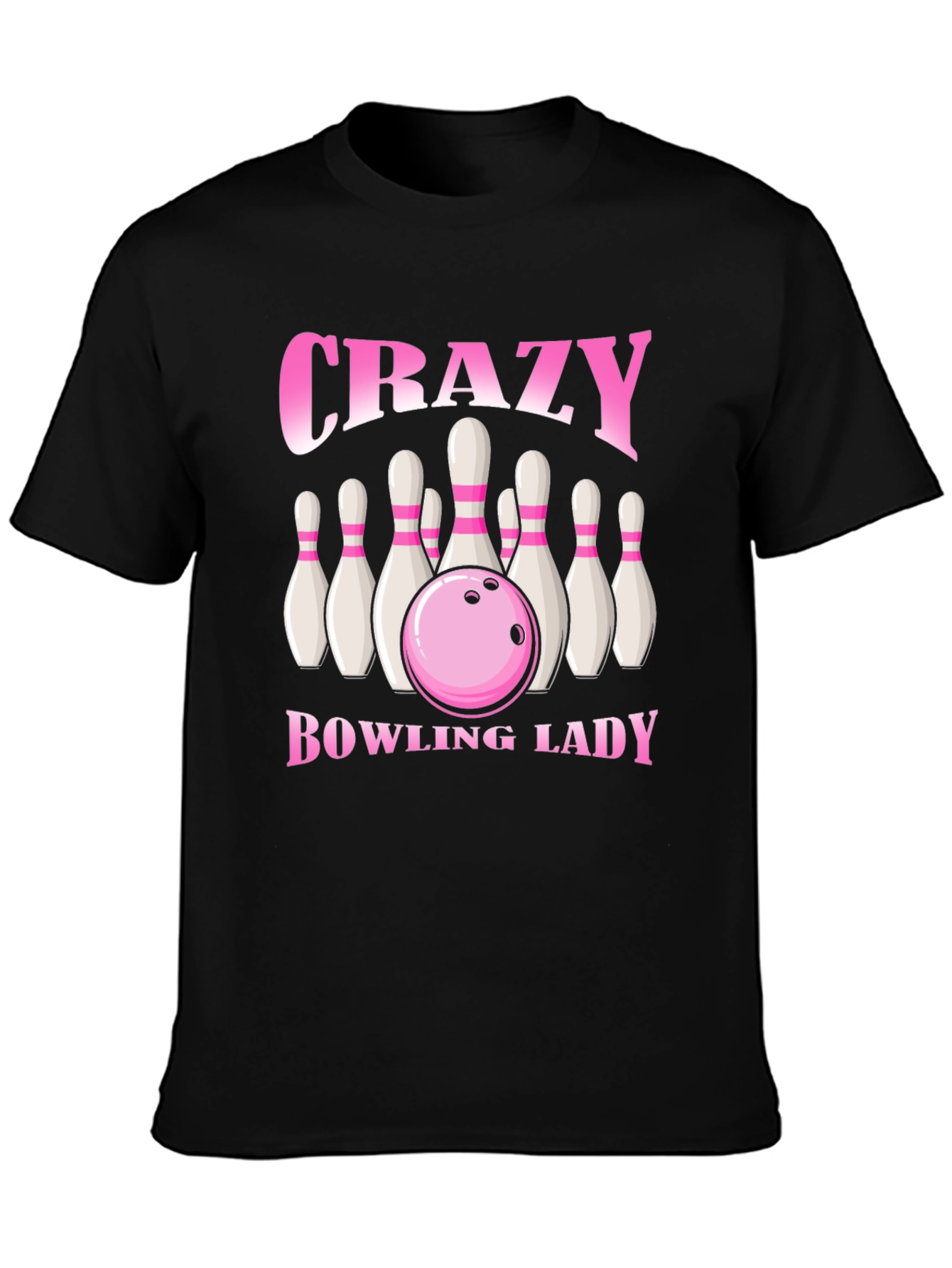 Black Crazy Bowling Lady T-Shirt - Black view 3