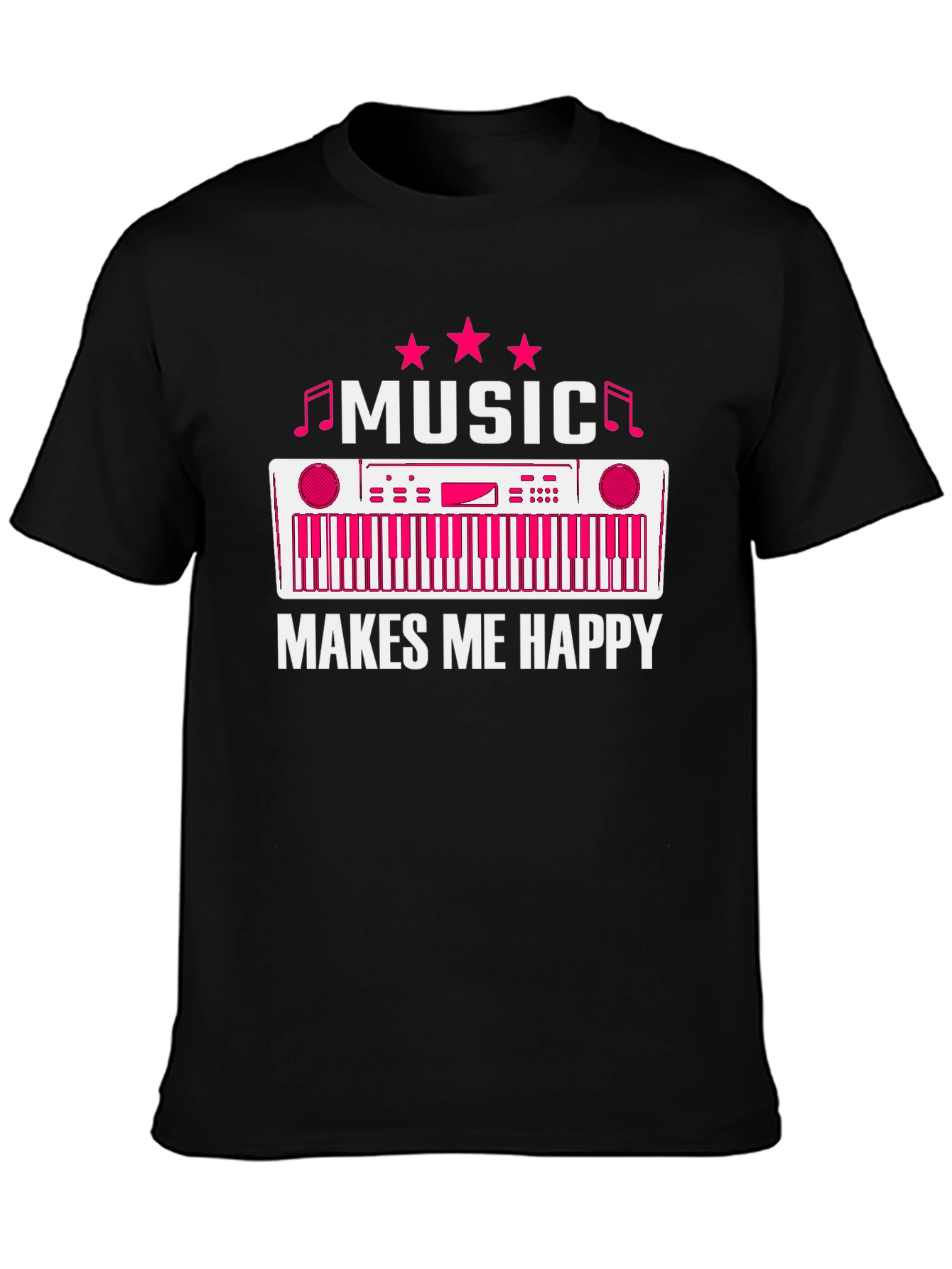 Black Music Makes Me Happy T-Shirt - Keyboard Design view 3