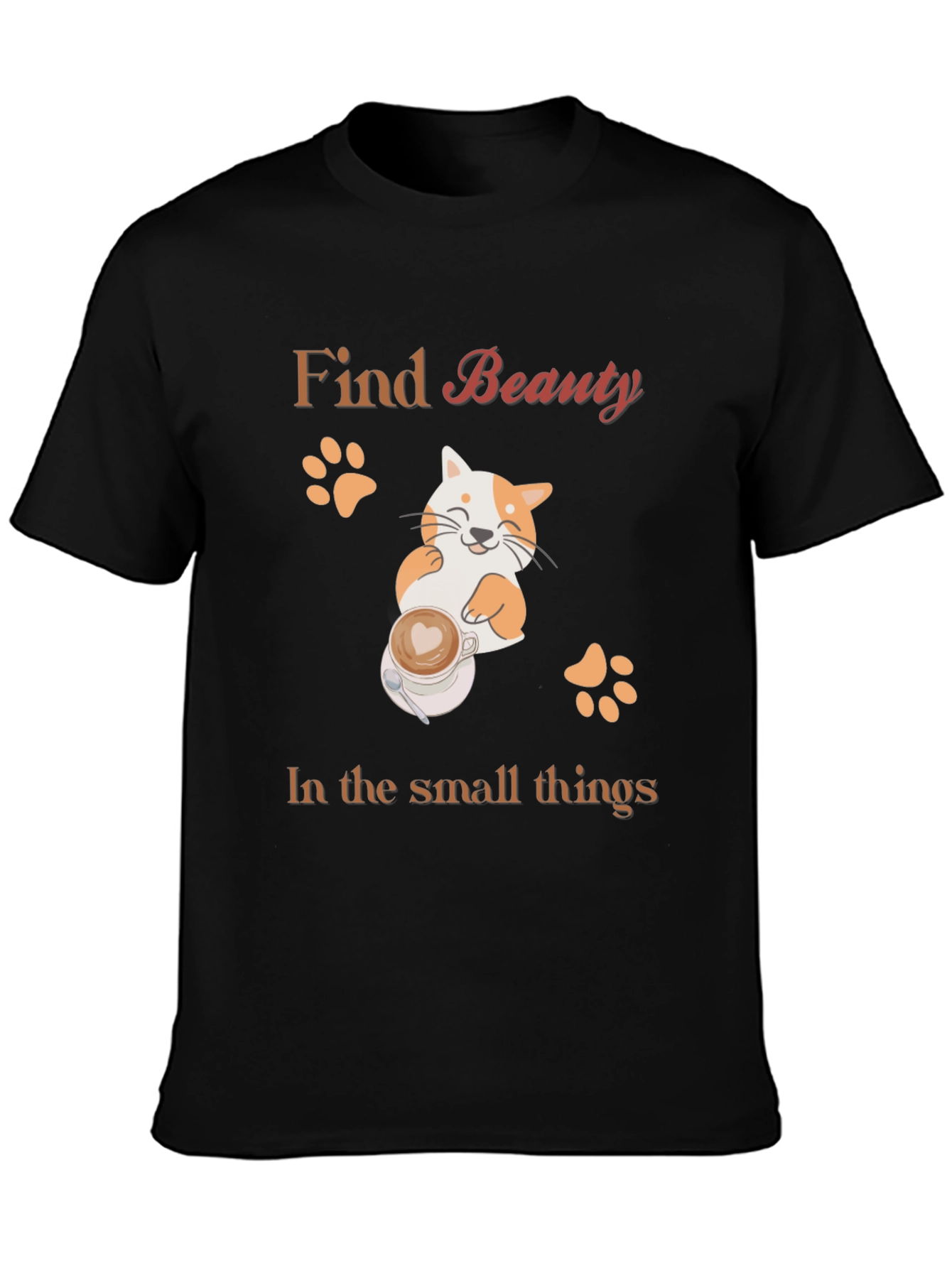 Black Find Beauty Cat Coffee Black T-Shirt view 3